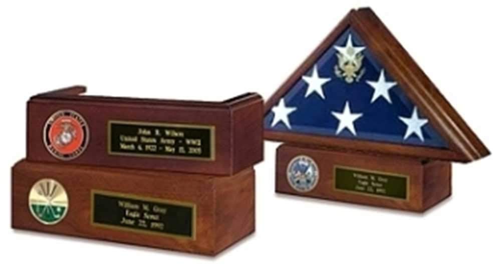 Veteran Flag Display Case with Medallion & Wooden Pedestal - Military Coffin Flag Shadow Box for Funeral, Memorial, or Home Decoration