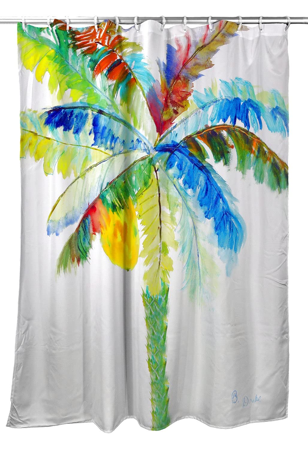 Betsy Drake Big Palm Shower Curtain - Waterproof Bathroom Decor with Tropical Leaf Design - Perfect for Beach House, Spa Bathroom & Coastal Home Decor