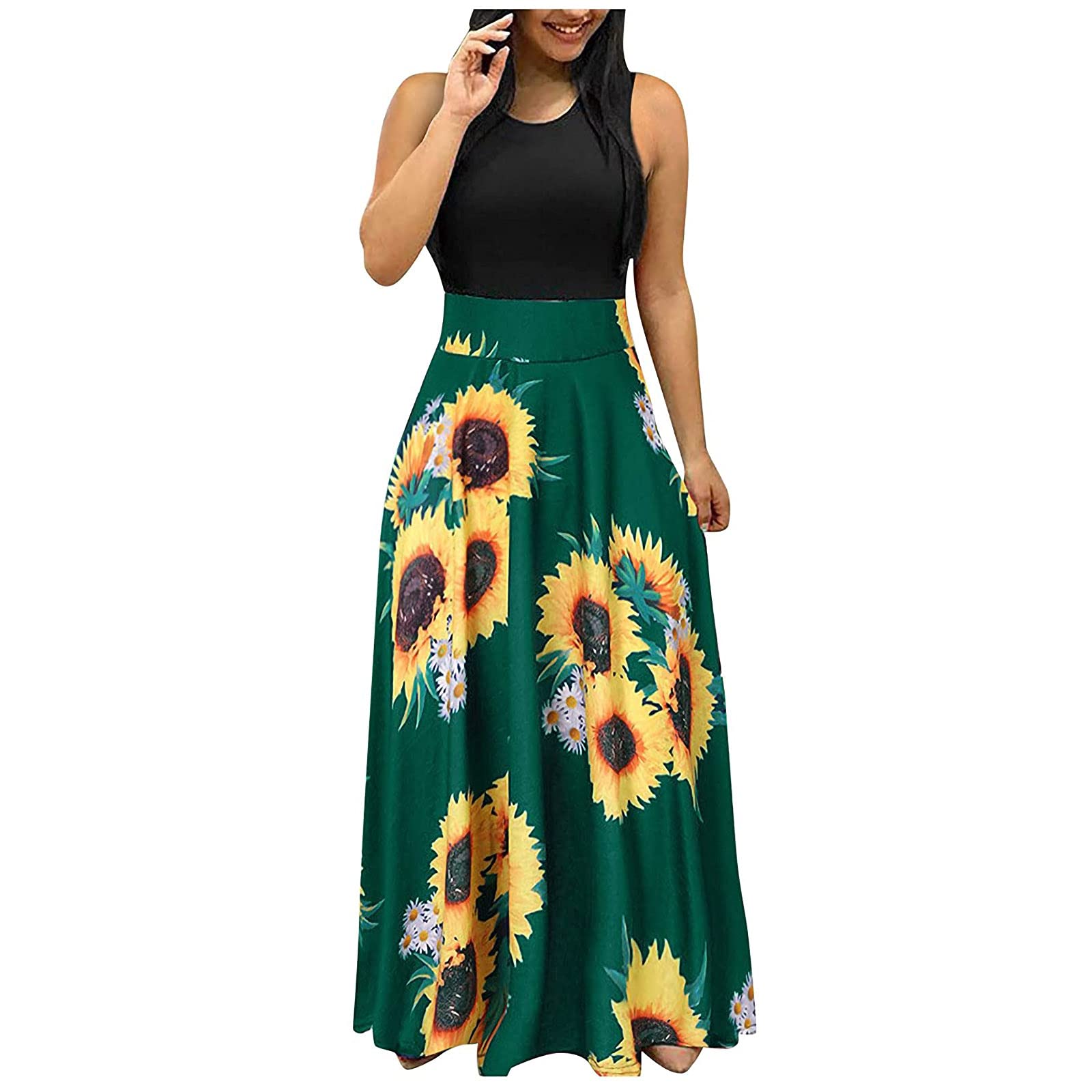 Women's Summer Boho Floral Maxi Dress - Short Sleeve Loose Casual Sundress for Beach Party, Vacation & Outdoor Date Night