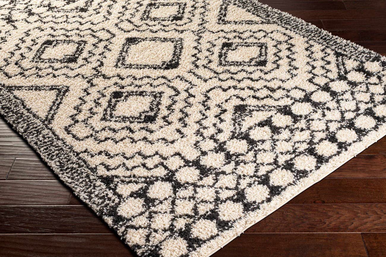 Mark&Day 6x9 Waver Global Shag Cream Area Rug - Soft Plush White Blue Black Carpet for Living Room, Bedroom, Kitchen - 6'7