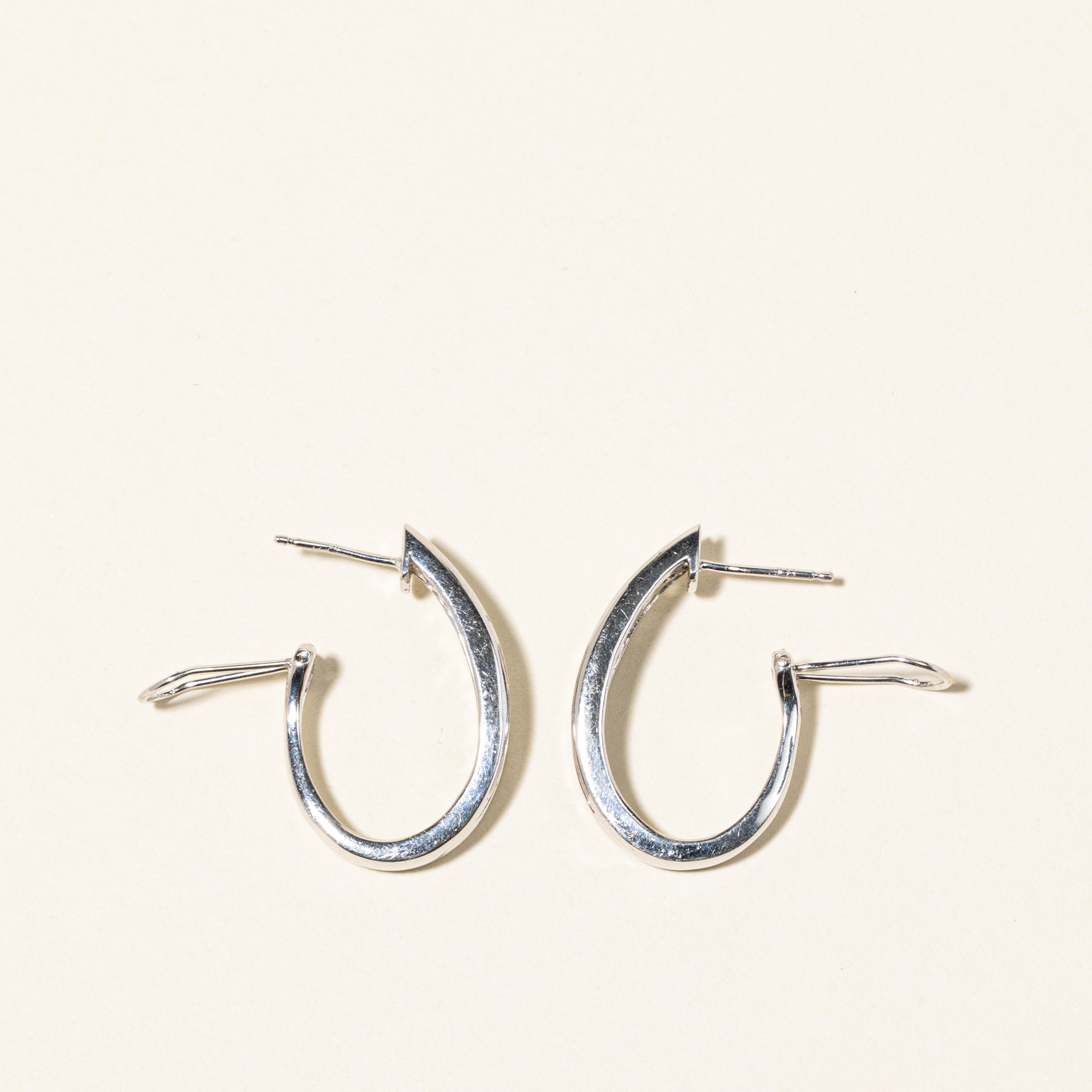 14K White Gold Diamond Oval Hoop Earrings | 0.90ctw Total Weight | Elegant Dangle Earrings for Women | Perfect for Weddings, Parties & Special Occasions