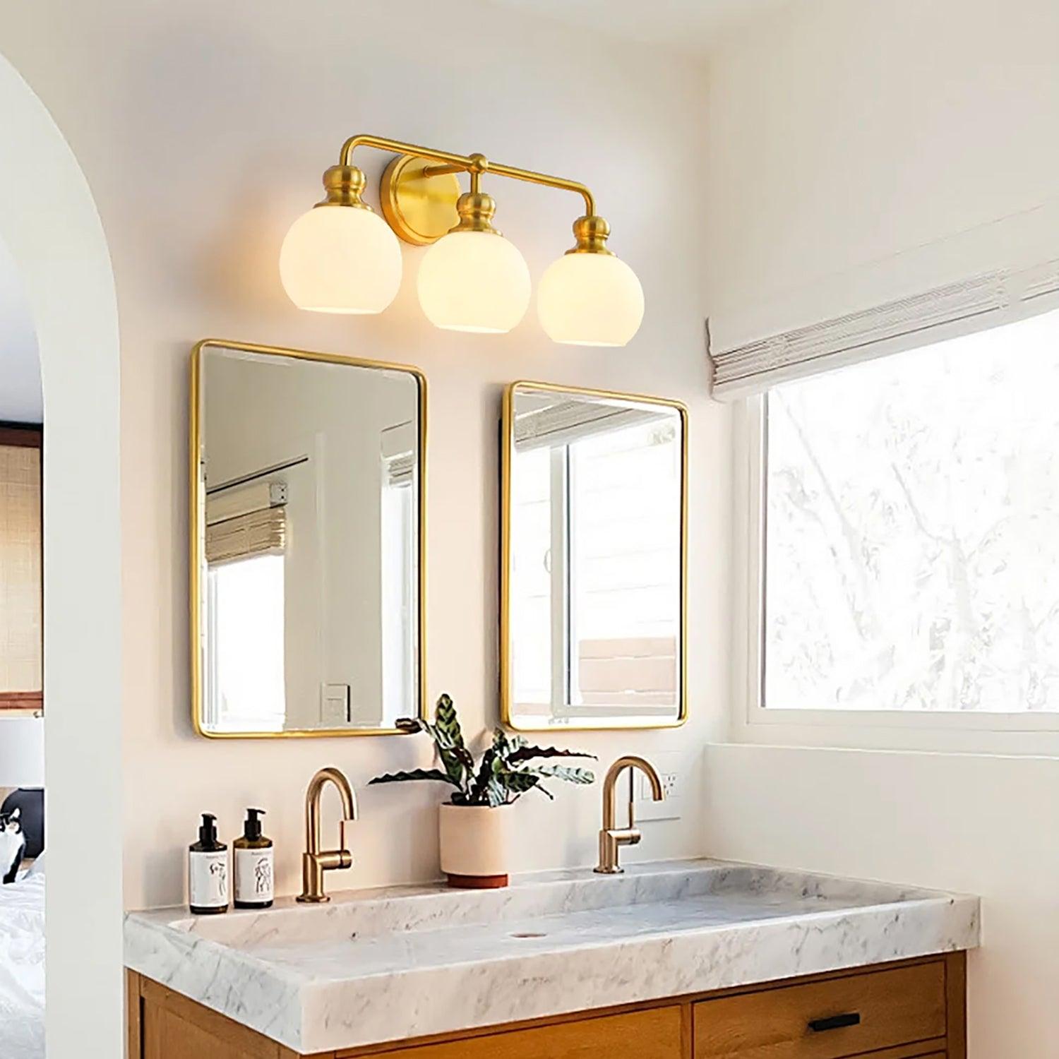 Modern Frosted Glass 3-Light Bathroom Vanity Light in Irvine Gold - Perfect for Master Bath, Powder Room, and Contemporary Home Decor