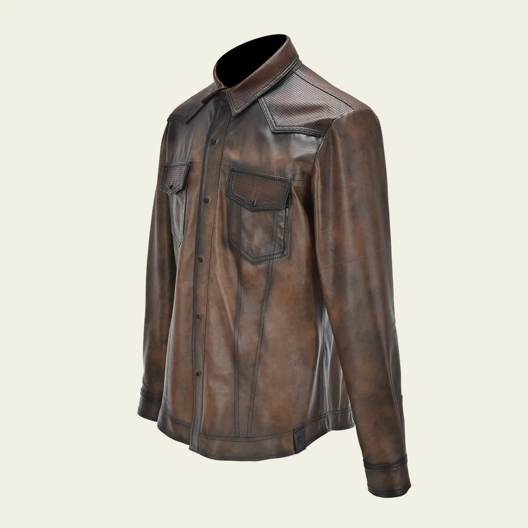 Men's Casual Fashion Lambskin Blouson Shirt - H352COC Cuadra Chocolate Jacket for Stylish Outfits | Perfect for Date Nights, Office Wear & Outdoor Adventures