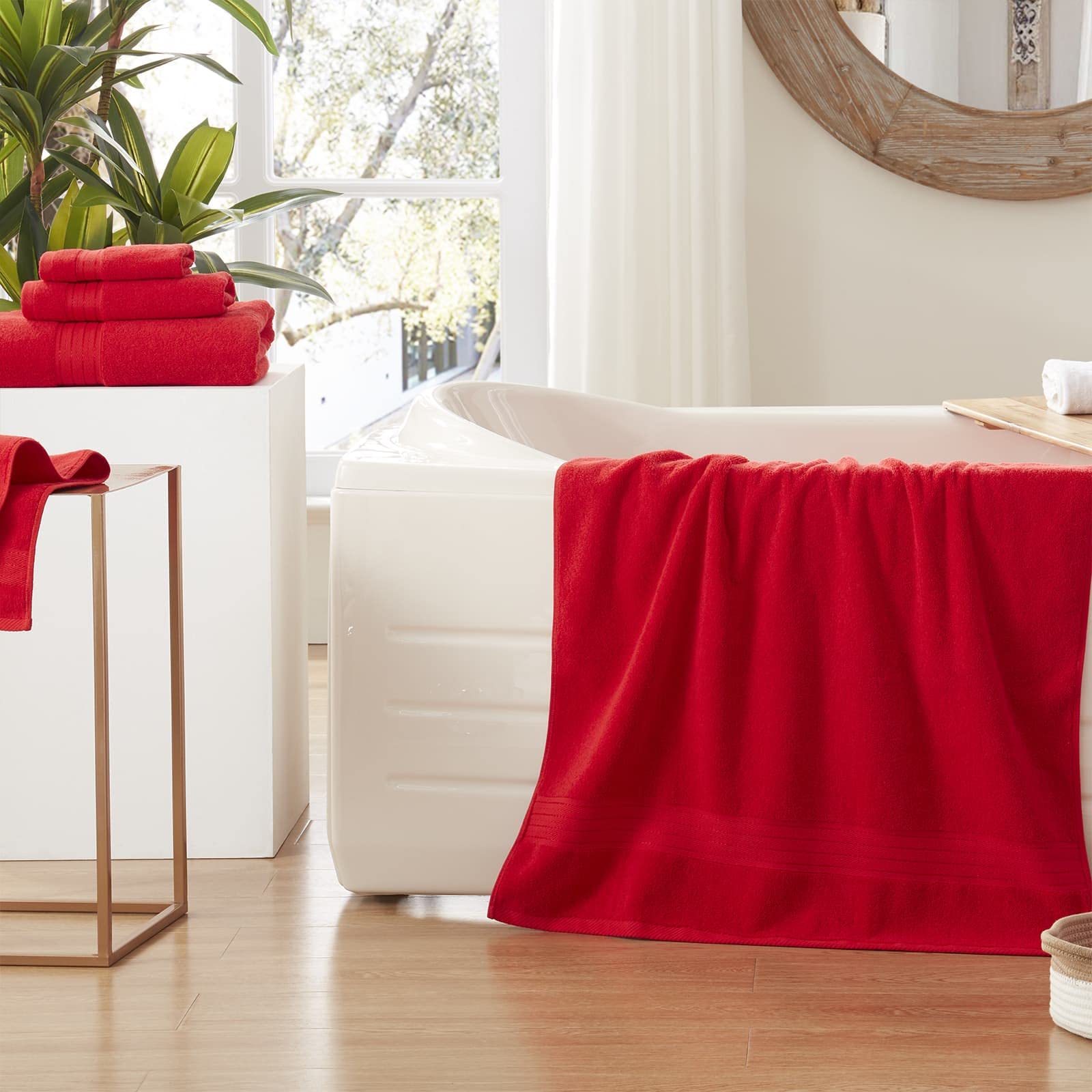 Premium 6-Piece Red Bath Towel Set - Ultra Soft & Absorbent 650 GSM Turkish Cotton - Includes 2 Large Bath Towels, 2 Hand Towels, 2 Washcloths - Luxury Spa & Bathroom Essentials for Home, Hotel, Gym