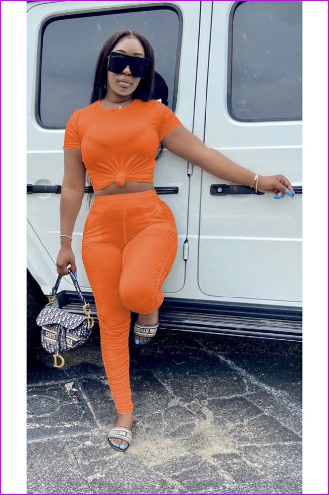 Lovevop Casual Pure Color Drawstring T-Shirt & Pants Set FW5507 - Comfortable Lounge Wear for Women, Perfect for Home Relaxation and Casual Outings