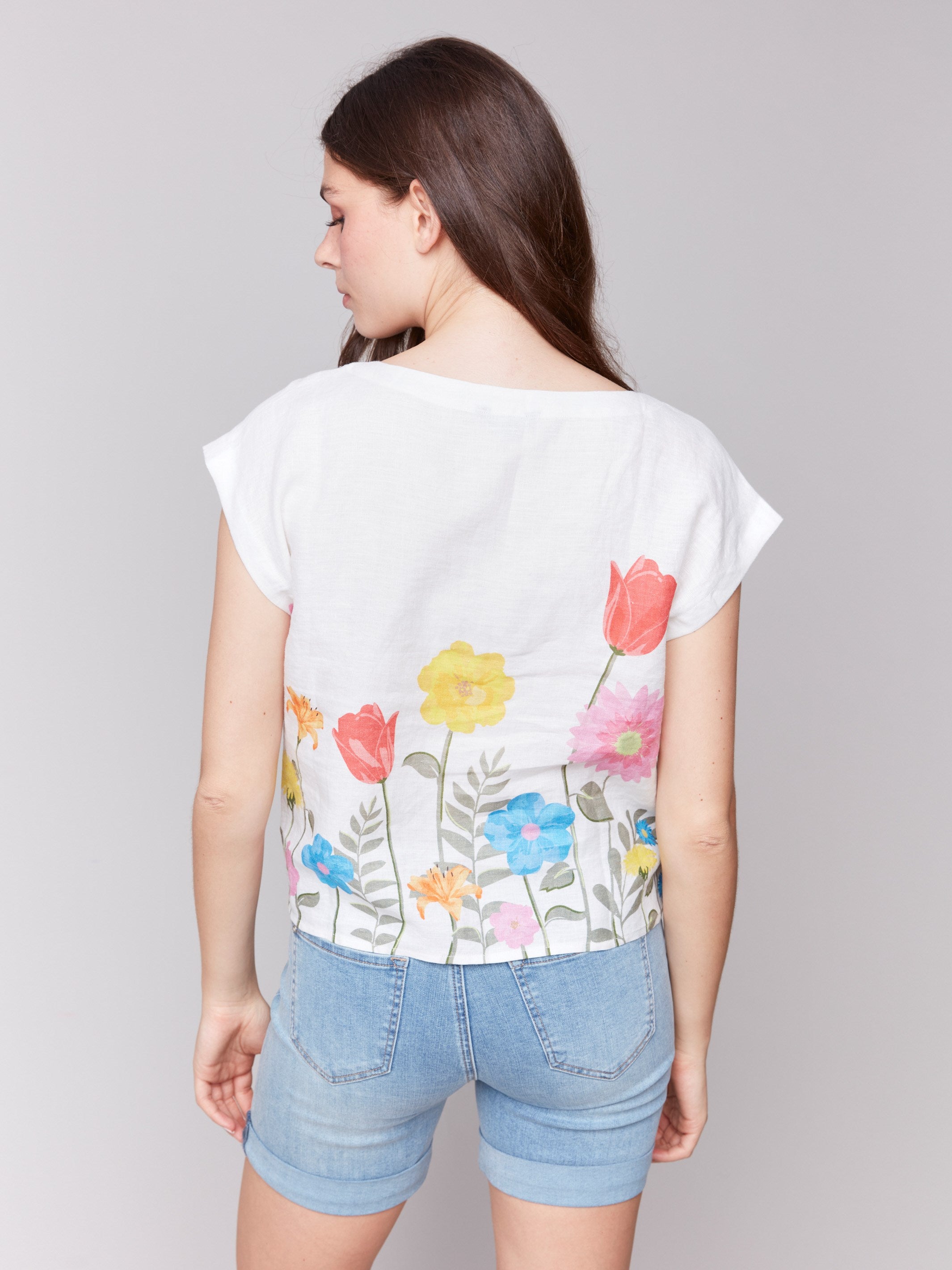 Printed Linen Blend Tie Front Blouse for Women | Summer Short Sleeve Tops | Casual Office Wear & Beach Outfits