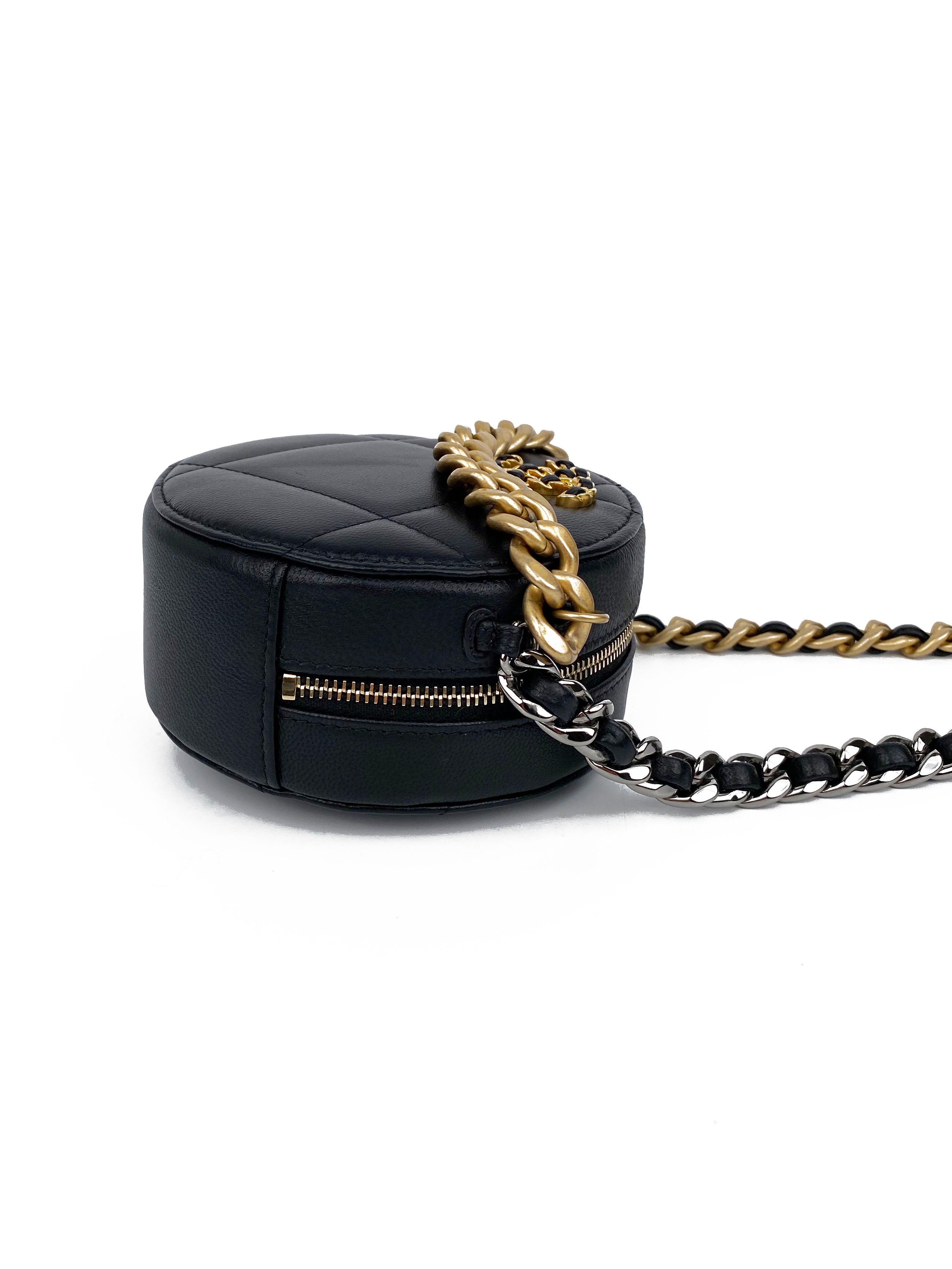 Chanel Black Quilted 19 Round Clutch Bag - Luxury Designer Handbag for Women | Perfect for Evening Parties, Date Nights & Special Occasions