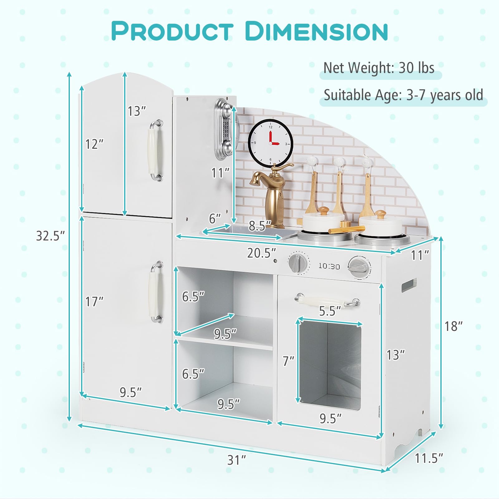 Costzon Wooden Kids Play Kitchen Set with Utensils, Oven, Sink & Accessories - Pretend Cooking Toy for Toddlers Age 3+ (White) | Perfect for Imaginative Play, Birthday Gifts & Preschool Learning