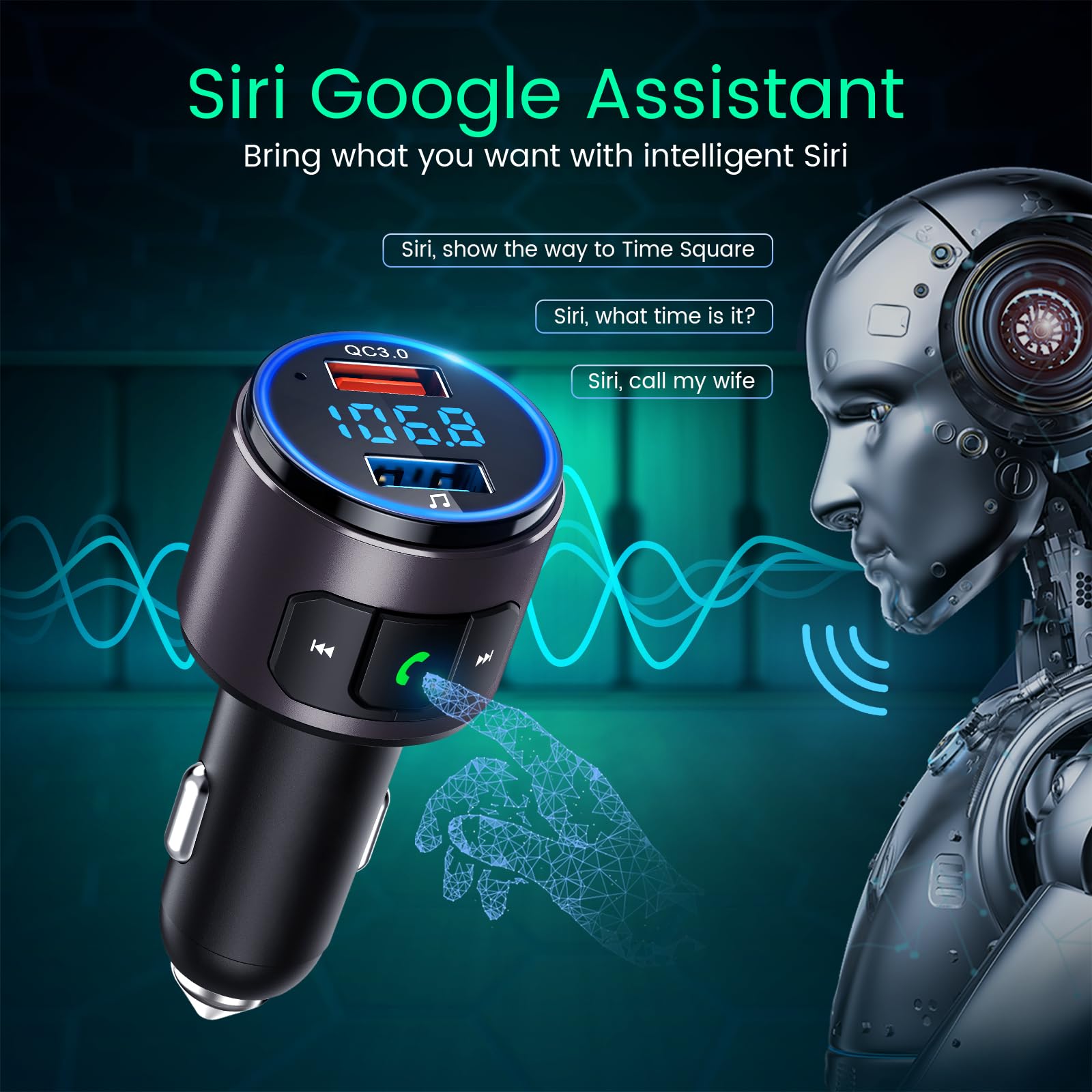 Upgraded V5.3 FM Bluetooth Transmitter for Car - QC3.0 Fast Charging, LED Backlit Wireless Bluetooth FM Radio Adapter with Siri & Google Assistant - Hands-Free Music Player & Car Kit (Brown) - Perfect for Road Trips, Commuting & Wireless Audio Streaming
