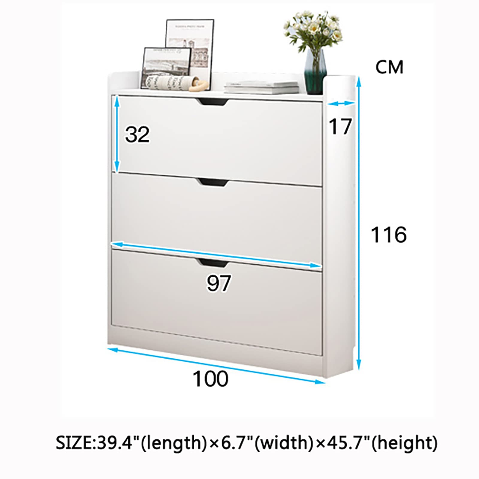 Modern Shoe Cabinet with Hidden Storage | Large Capacity Entryway Shoe Organizer | Creative Closet Shoe Cubby | White Shoe Storage Furniture 39x7x46 inches | Perfect for Small Spaces, Apartments & Home Entryways (z5hrt-003)