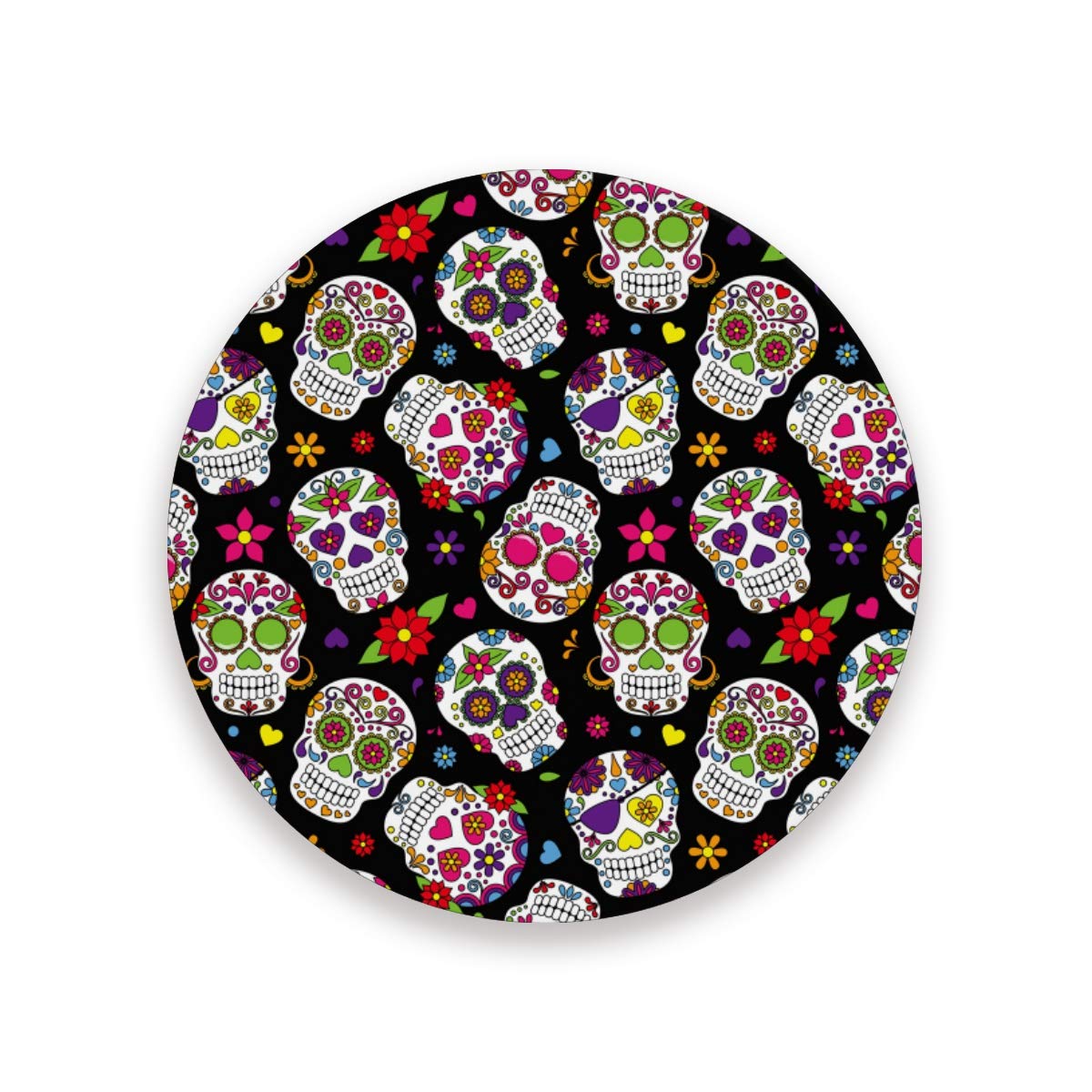 Halloween Sugar Skull Ceramic Coasters Set - Day of The Dead Themed Drink Coasters with Cork Base - Heat Resistant Cup Holders for Coffee, Wine & Beverages - Perfect for Dia de Los Muertos Decor & Party Supplies