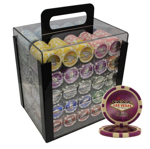 1000 pcs Las Vegas Style Poker Chips Set with Acrylic Case - Professional Casino Poker Chips for Texas Hold'em, Blackjack & Home Game Nights - Customizable Poker Set for Casino Themed Parties & Game Rooms