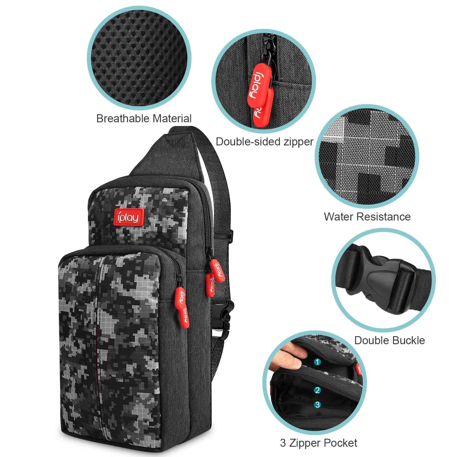 Nintendo Switch/Lite/OLED Travel Backpack - Portable Waterproof Nylon Crossbody Shoulder Bag for Console, Dock, Joy-Cons & Accessories - Perfect for Gaming, Travel & Outdoor Adventures (Camouflage)