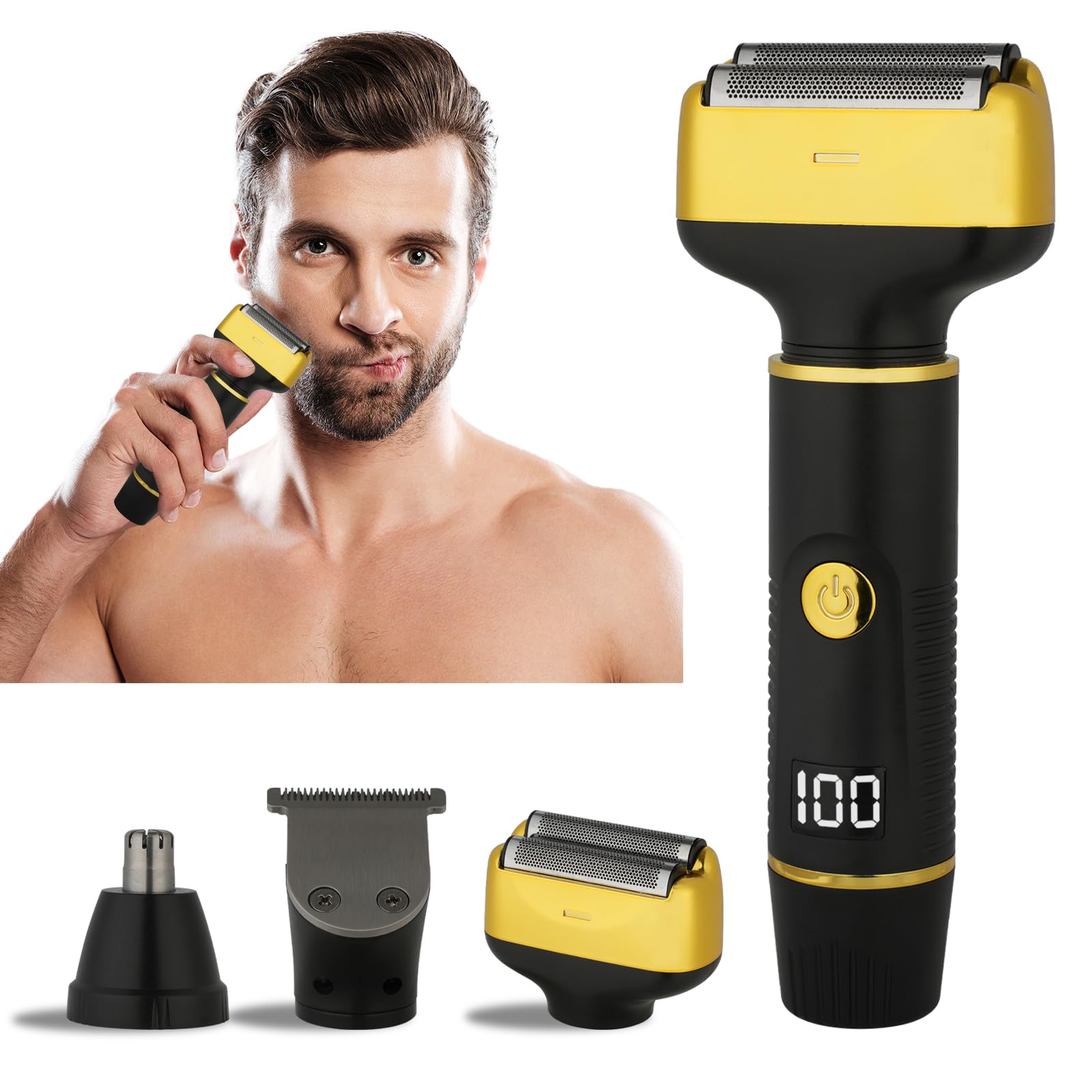 Premium 3-in-1 Electric Razor for Men & Women - Cordless Rechargeable Foil Shaver with LED Display, Painless Hair Removal for Face, Nose & Ears - Waterproof Wet/Dry Use - Ideal for Travel, Gym & Daily Grooming (Black)