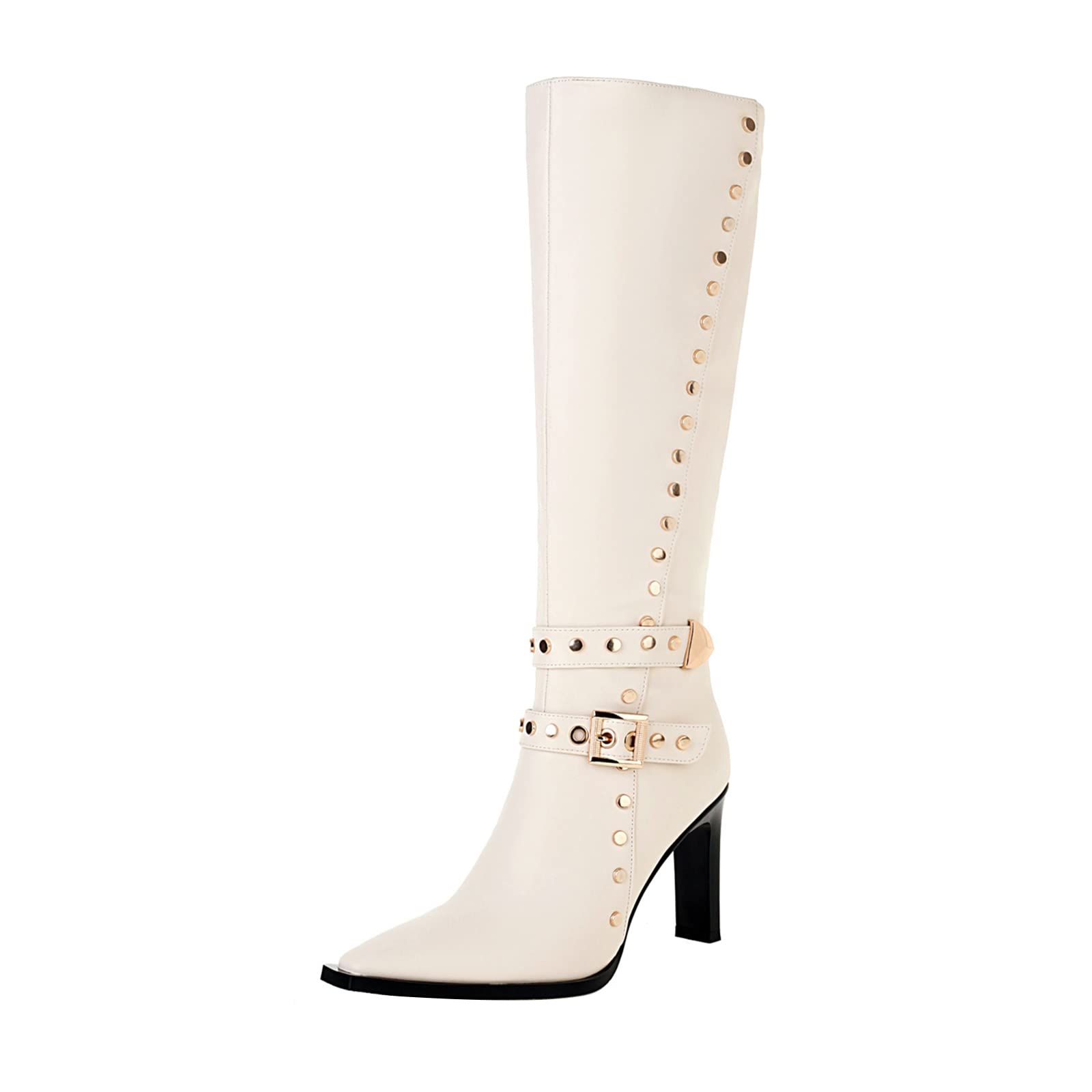 KaieeKeio Women's Knee High Boots with Chunky Heel & Square Toe - Stylish High Heel Zip Up Boots for Winter Fashion, Office Wear & Night Out