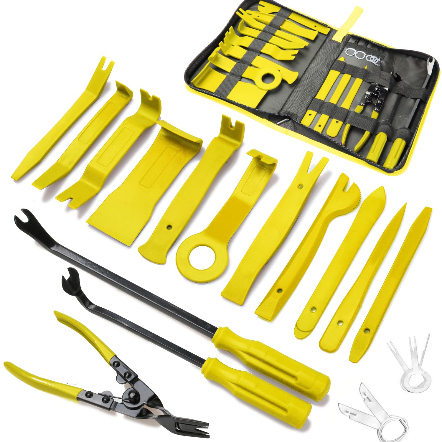 Poraxy 19-Piece Car Trim Removal Tool Kit - Auto Panel Door & Audio Fastener Pry Tool Set with Storage Bag - Perfect for Car Detailing, DIY Repairs & Stereo Installations