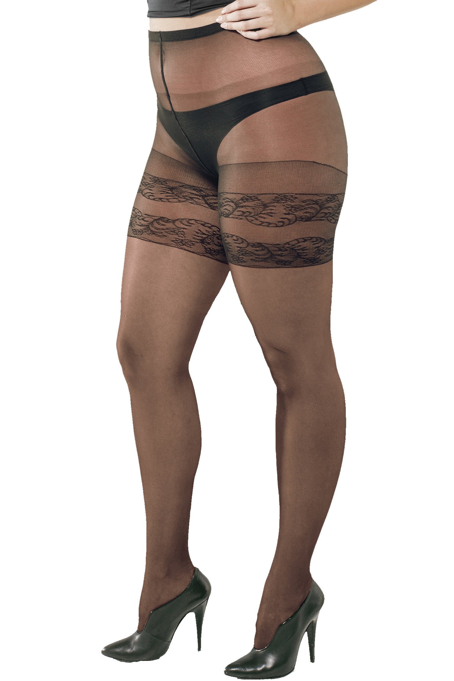 Curvy Margherita Sheer Tights for Women - UK Size 16 Black | Elegant Hold-Ups for Evening Wear