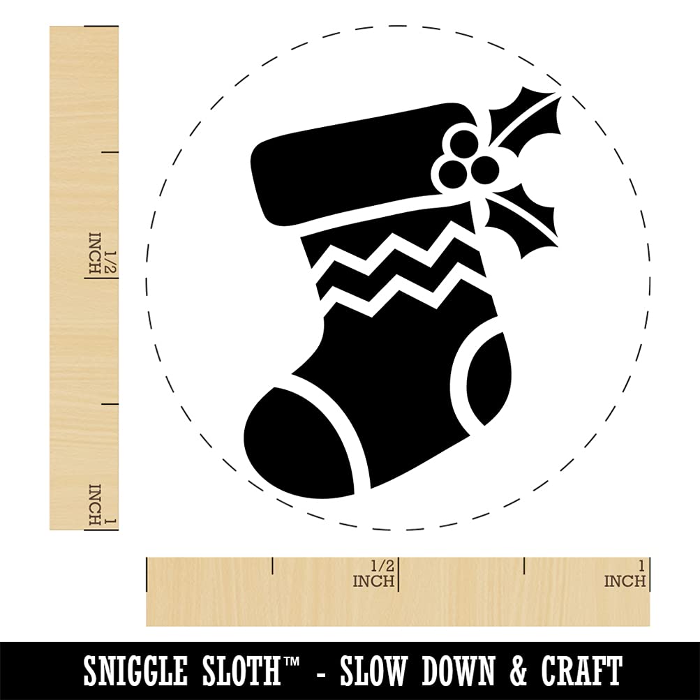 Christmas Stocking Holly Self-Inking Rubber Stamp - 1 Inch Medium Blue Ink Stamper for Crafting, Scrapbooking & Planner Decorations - Perfect for Holiday Cards, Gift Wrapping & DIY Projects