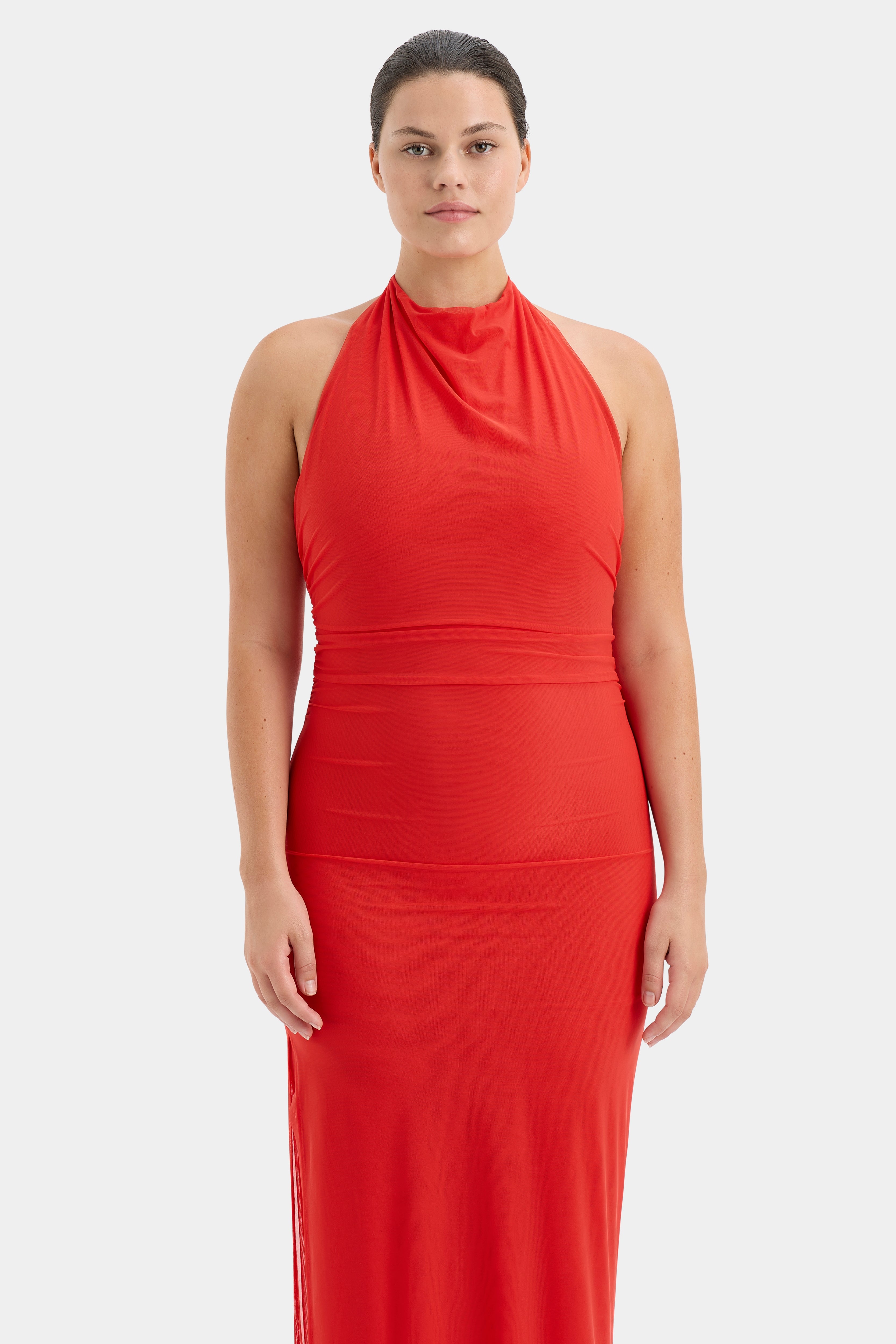 Jacques Mesh Halter Midi Dress - Elegant Summer Party Dress for Women, Beach Wedding Guest Outfit, Cocktail Evening Wear