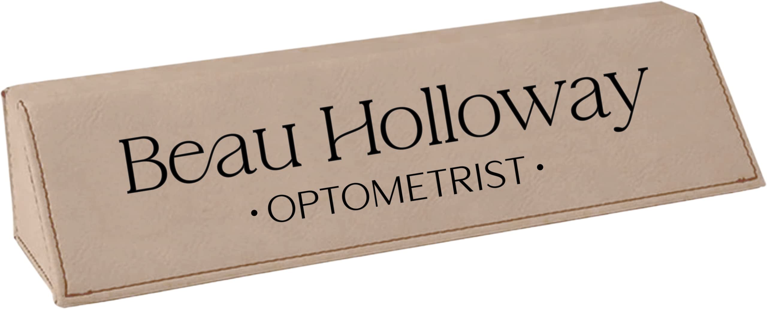 Personalized Office Desk Name Plate - Custom Engraved Leatherette Desk Wedge in Light Brown | Perfect Gift for Coworkers, Teachers & Graduates | Professional Office Decor & Workspace Organization Accessory
