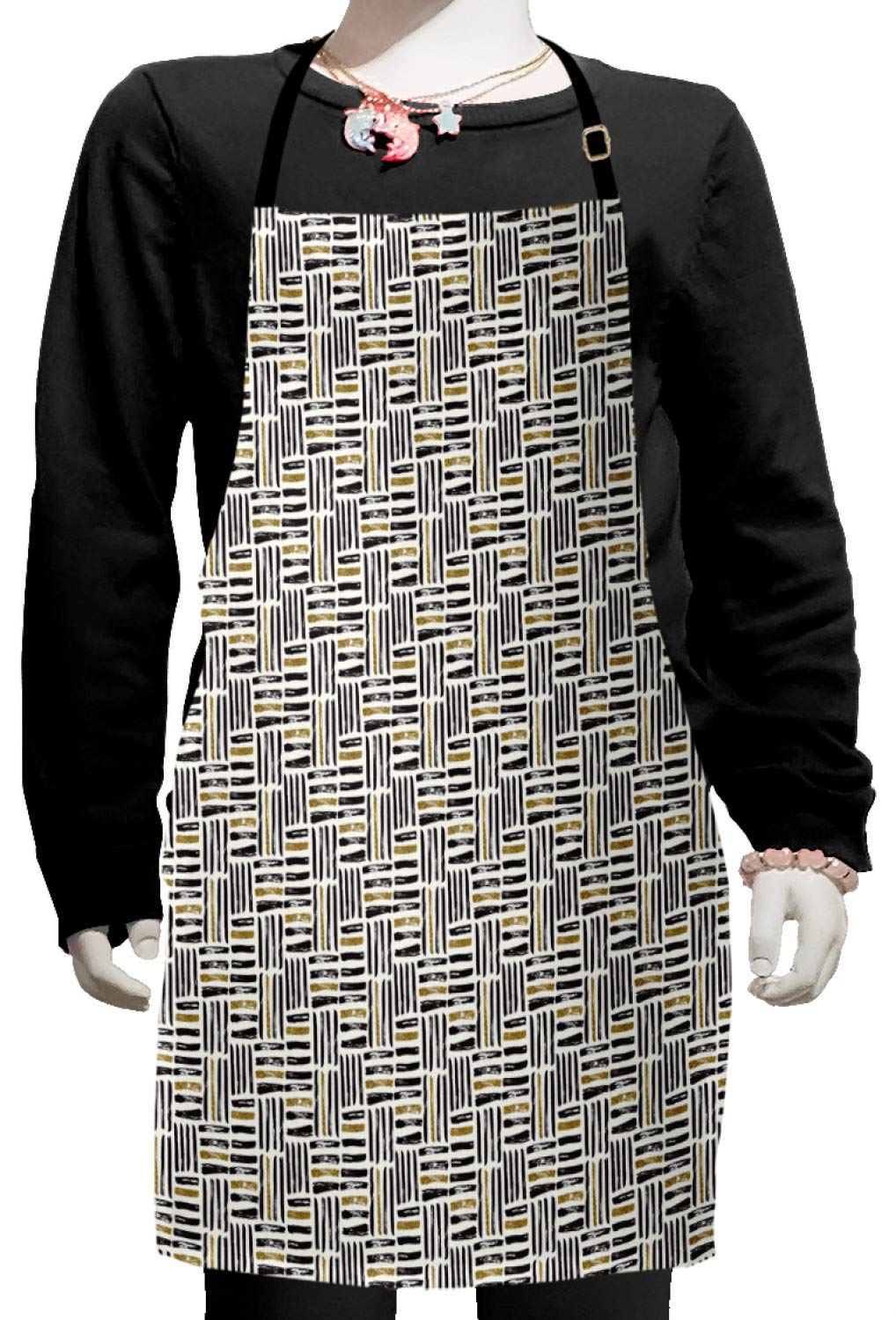 Ambesonne Striped Apron - Black & Gold for Baking & Painting