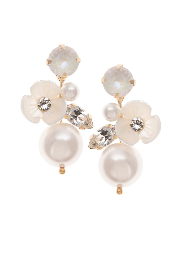 Elizabeth Bower Trillium Pearl & Crystal Bauble Drop Earrings - 14K Gold Plated Elegant Dangle Earrings for Women, Perfect for Weddings, Parties & Special Occasions
