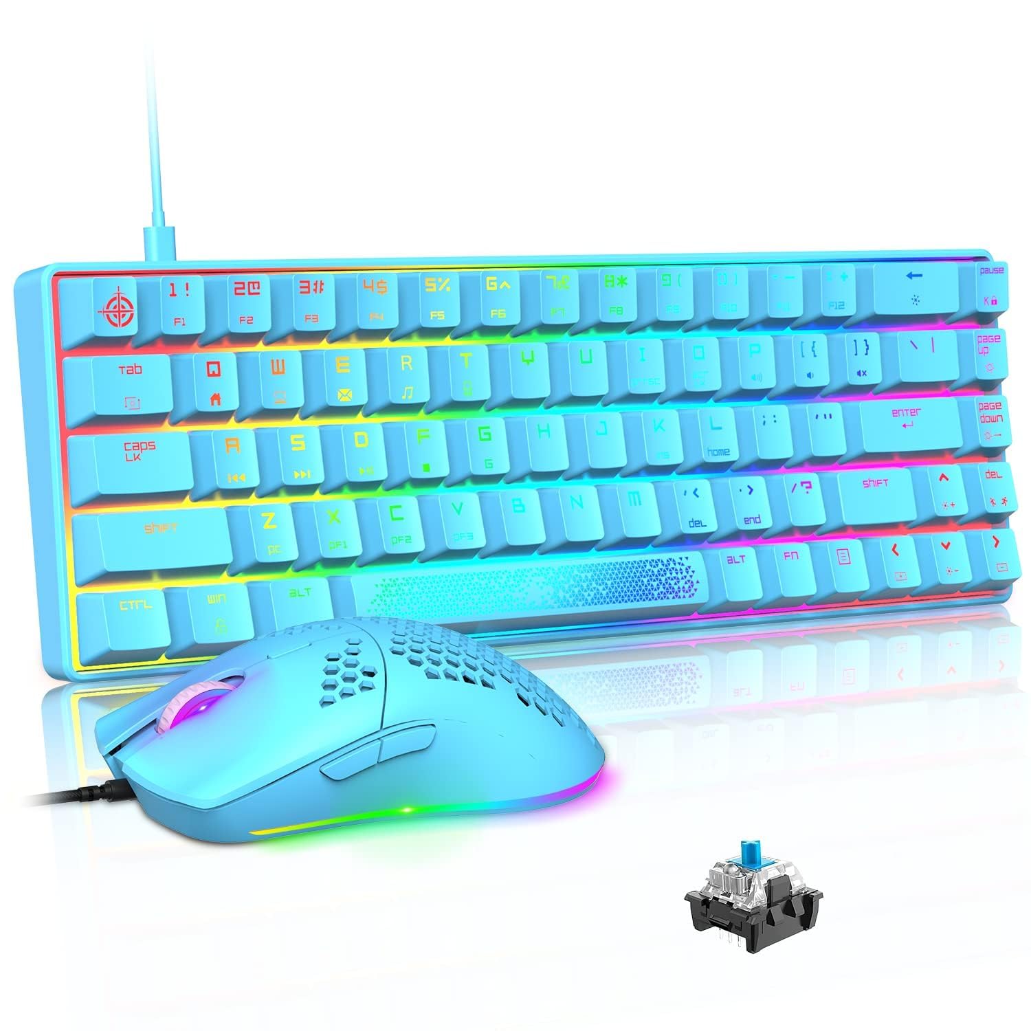 LexonElec KM614 65% RGB Mechanical Keyboard & Mouse Combo for Gaming & Office - Blue Switch
