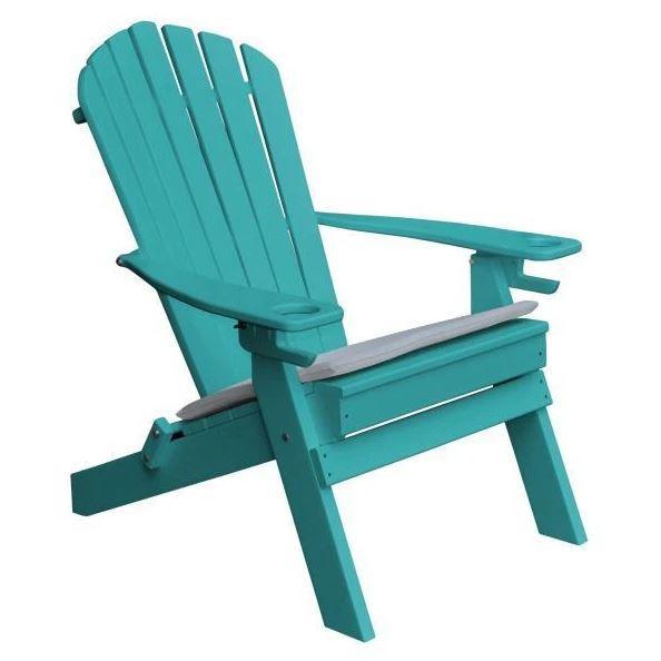 A & L Furniture Poly Folding Adirondack Chair with 2 Cup Holders - Outdoor Patio, Garden, Poolside, Deck, and Beach Relaxation Chair