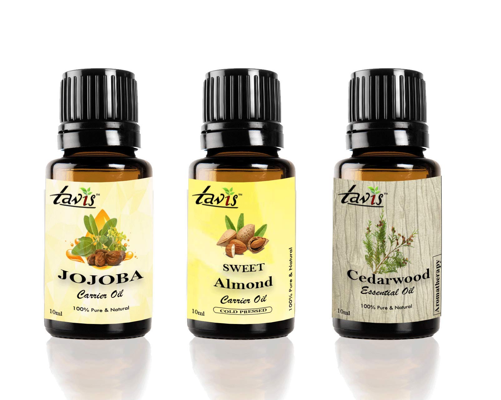 Pure Jojoba Oil, Sweet Almond Oil & Cedarwood Essential Oil Set for Hair, Skin & Aromatherapy - Natural Moisturizer & Relaxing Massage Oil for DIY Beauty & Spa Use