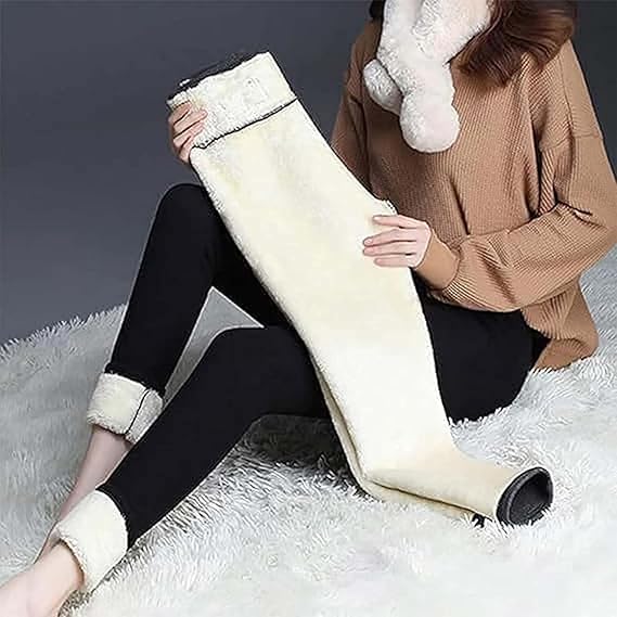 Premium Lambskin Winter Leggings for Women - Ultra Soft Fleece Lined Thermal Pants - Warm & Comfortable Cold Weather Leggings for Outdoor Activities, Skiing, and Casual Wear