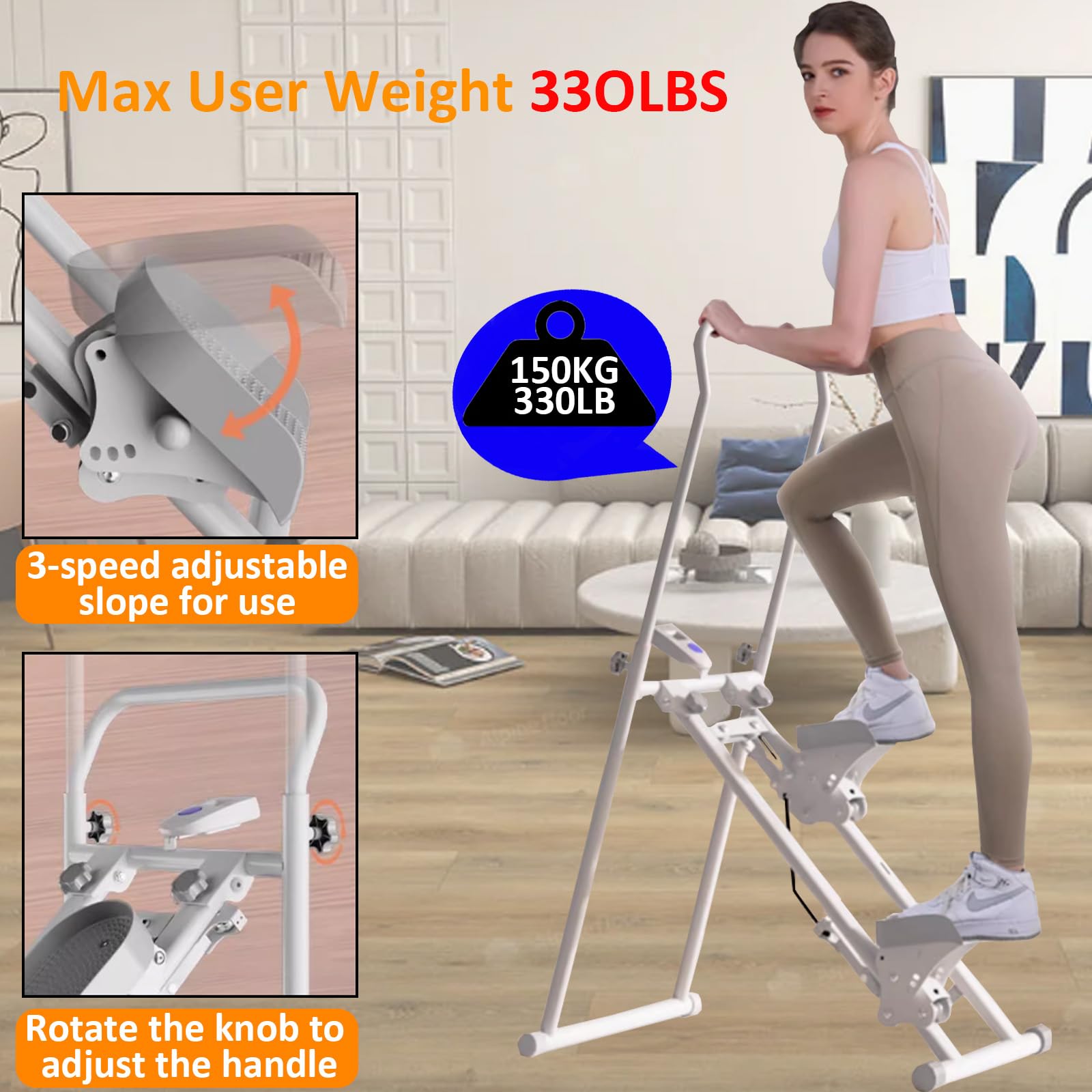 Foldable Vertical Climber Exercise Machine - Adjustable Height Home Gym Equipment for Full Body Workout (330LB Capacity) - Perfect for Cardio Training, Weight Loss & Home Fitness for Men & Women - Ideal for Small Spaces, Apartments & Home Workouts