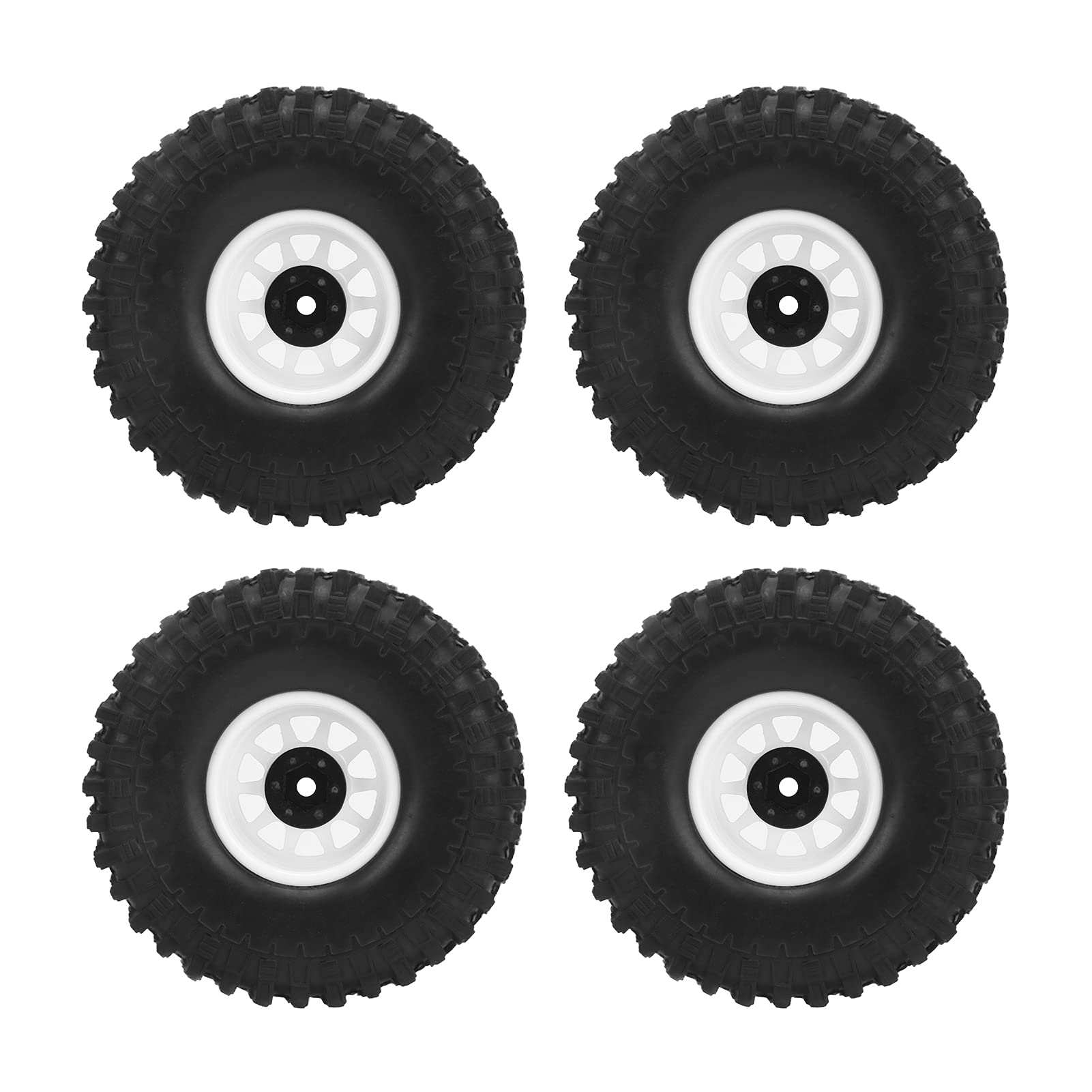 VGEBY 1/10 Scale RC Car Tires - 4PCS High Performance Rubber Crawler Wheels with Strong Buffering & Wear Resistance for RC Models (White) - Perfect for Off-Road Crawling, Rock Climbing and RC Racing Accessories