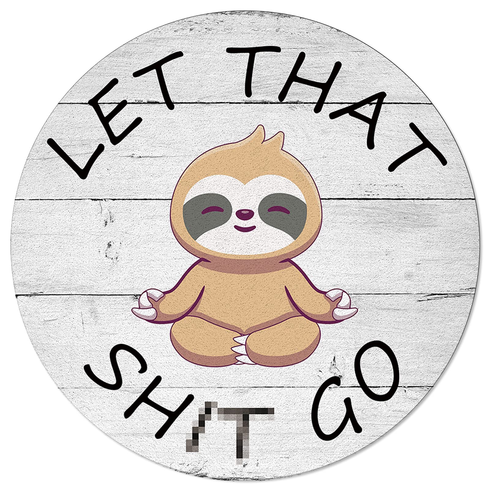 6FT Round Area Rug - Cartoon Animal Meditating Sloth Design, Washable Indoor/Outdoor Rug for Bedroom, Living Room, Dining Room & Kitchen - Grey Farmhouse Wood Grain Runner Carpet - Perfect for Classrooms, Doormats, Desk & Bath Mats