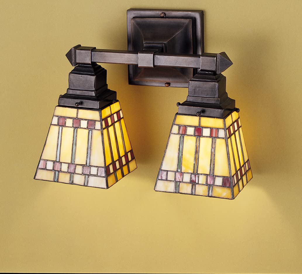 Meyda Tiffany 24278 Prairie Corn Collection Bronze/Dark Finish Two Light Wall Sconce - 24 Inch Rustic Tiffany/Mica Stained Glass Fixture for Bedroom, Living Room, or Hallway Lighting Decor