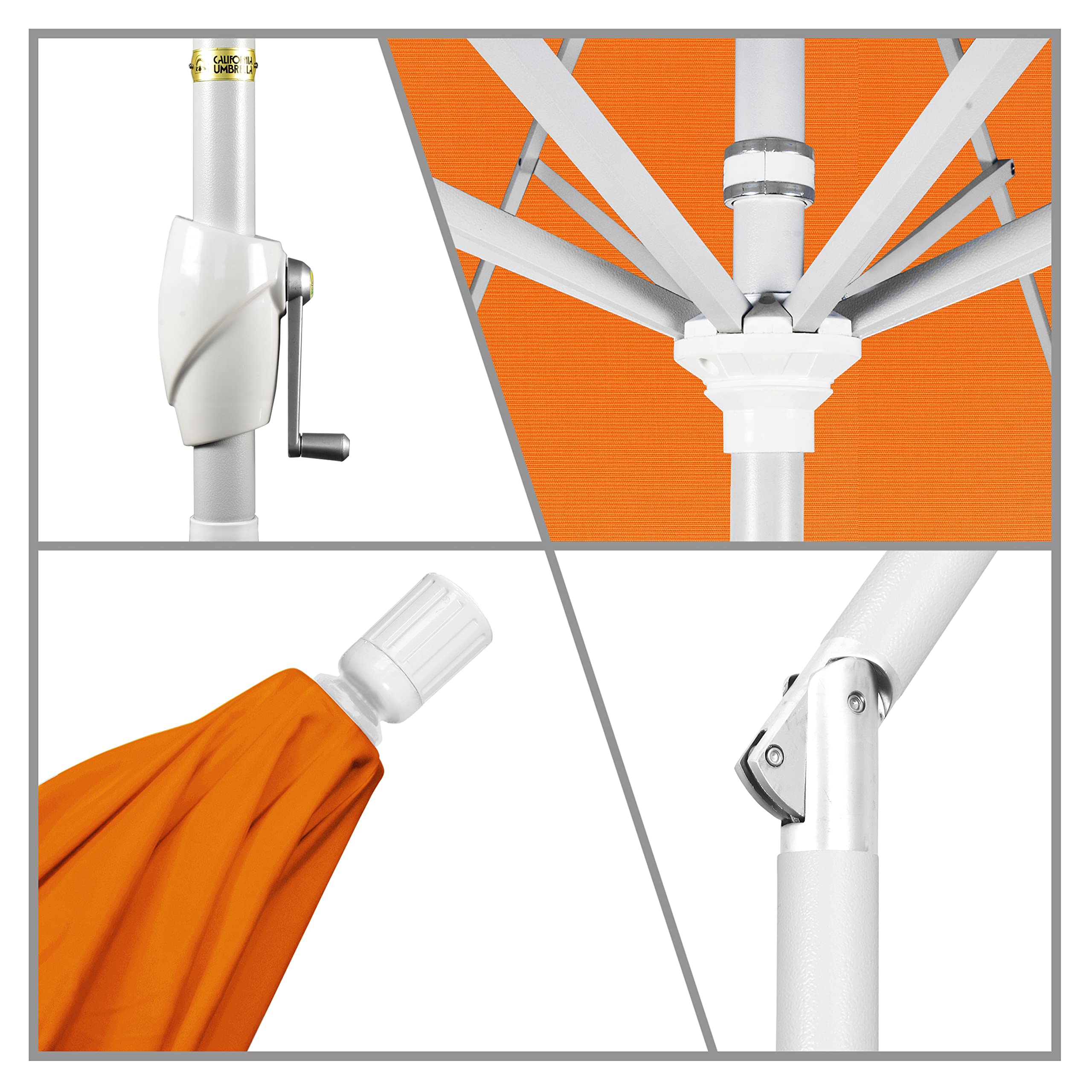 9' Aluminum Market Umbrella with Crank Lift & Tilt - White Pole for Patio & Outdoor Dining