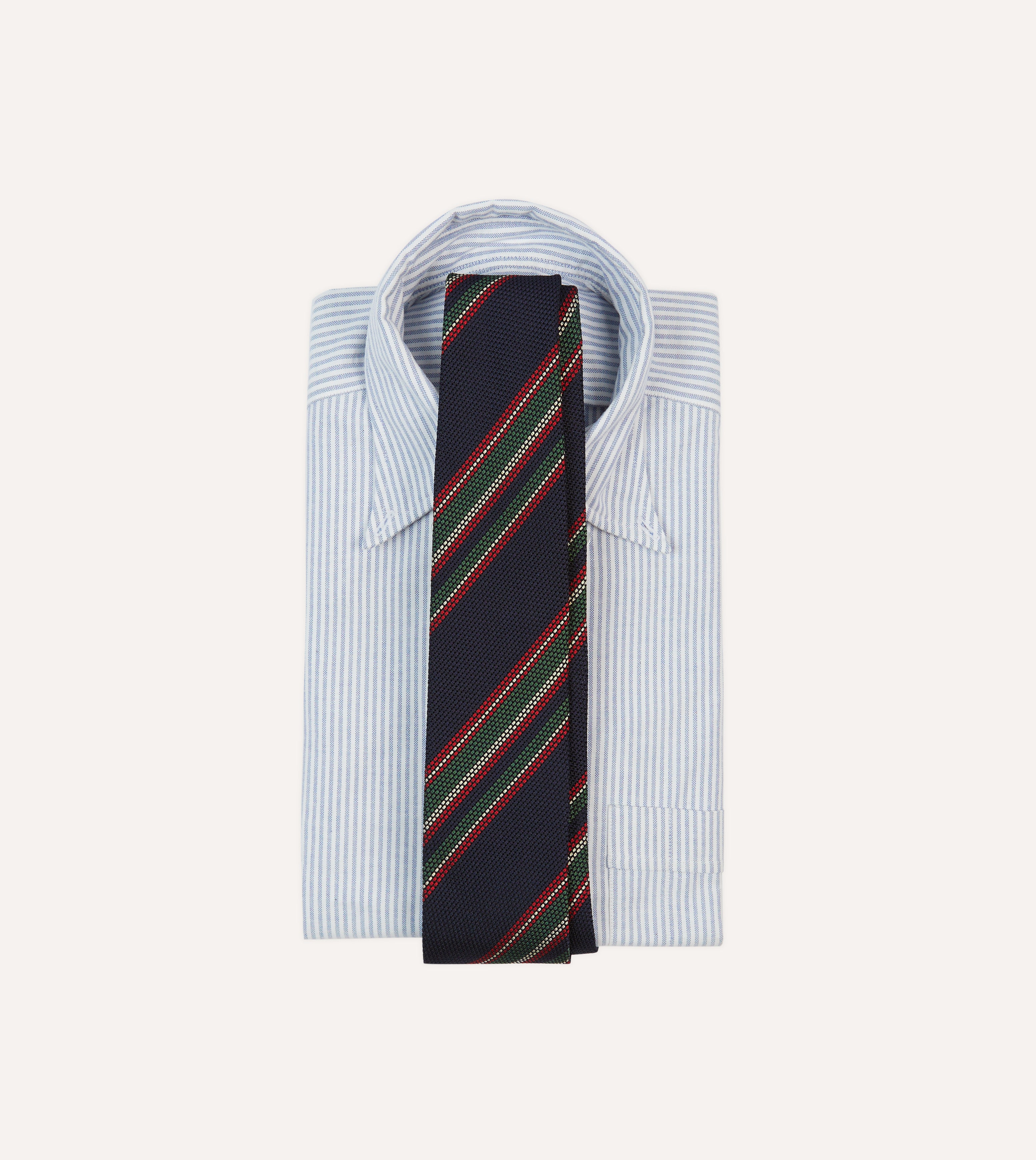 Premium Navy, Green & Red Striped Hand-Rolled Silk Grenadine Necktie - Elegant Business & Formal Occasion Accessory for Men