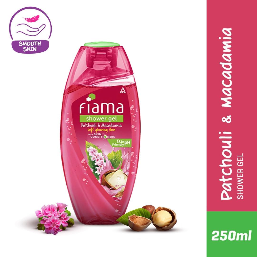 Fia..ma Patchouli & Macadamia Body Wash Shower Gel 250ml - Hydrating Moisturizing Formula for Soft Glowing Skin - Unisex Shower Gel for Women & Men - Perfect for Daily Skincare Routine & Spa-Like Bath Experience