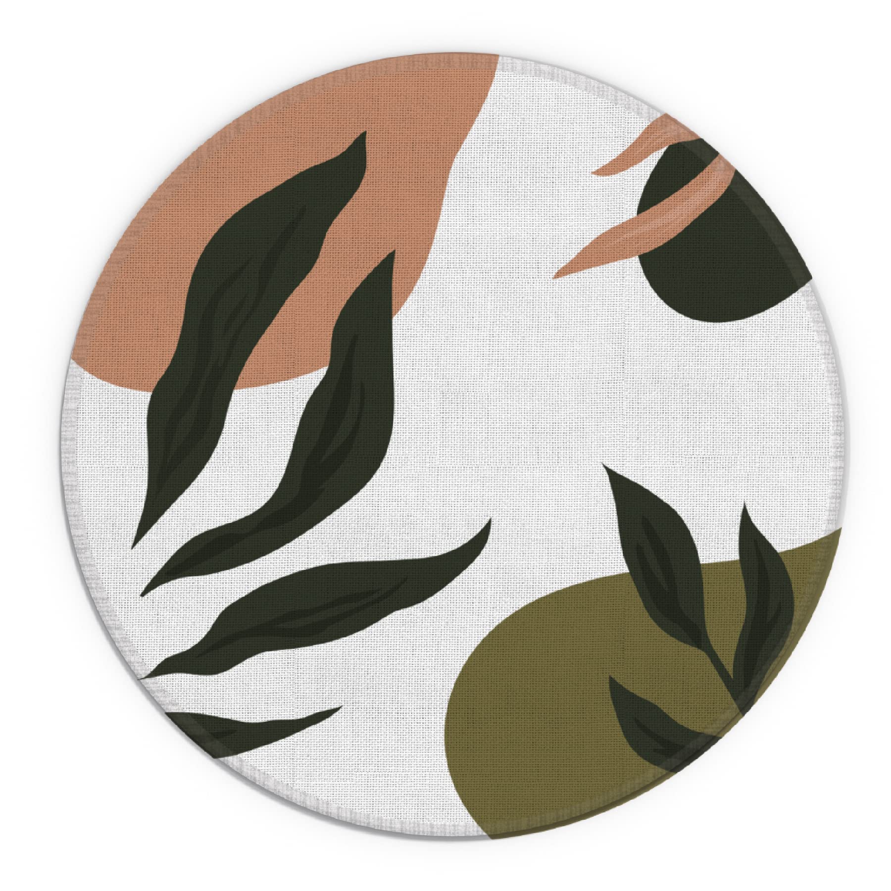 Boho Tropical Leaf Pattern Waterproof Round Mouse Pad - 7.9 x 7.9 Inch Non-Slip Rubber Base Desk Mat for Office, Home & Dorm Decor | Perfect Gift for Women, Girls & Boho Lovers | Great for Work, Gaming & Study Spaces
