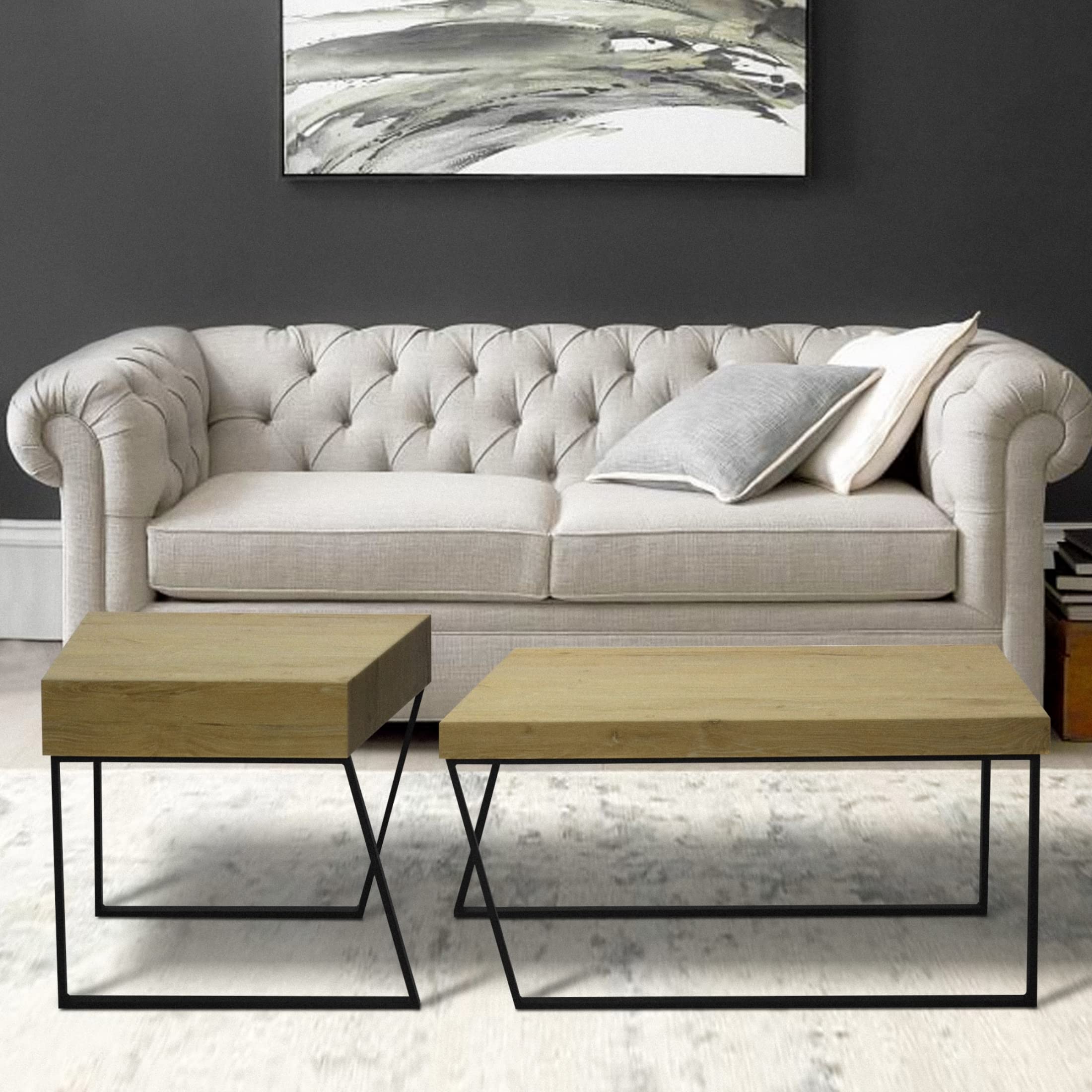 Modern Rectangular Wooden Coffee Table with Metal Frame - Stylish & Durable Living Room Furniture for Small Spaces, Apartments, and Home Decor