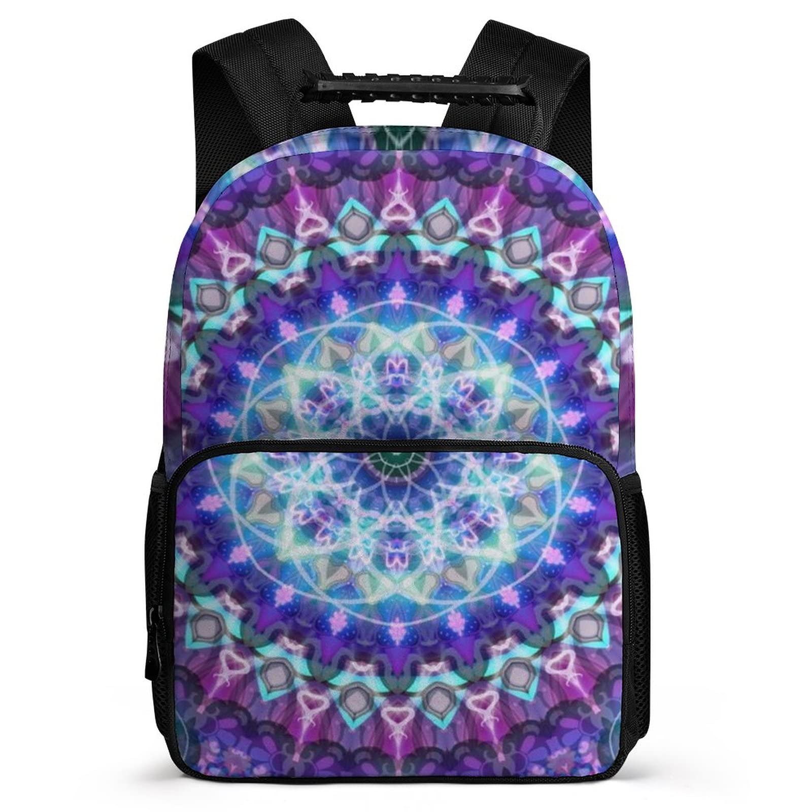 Lightweight School Backpack for Boys & Girls - College Student Laptop Backpack with Psychedelic Mandala Floral Design, Mesh Side Pockets - Perfect for Travel, Campus & Daily Use