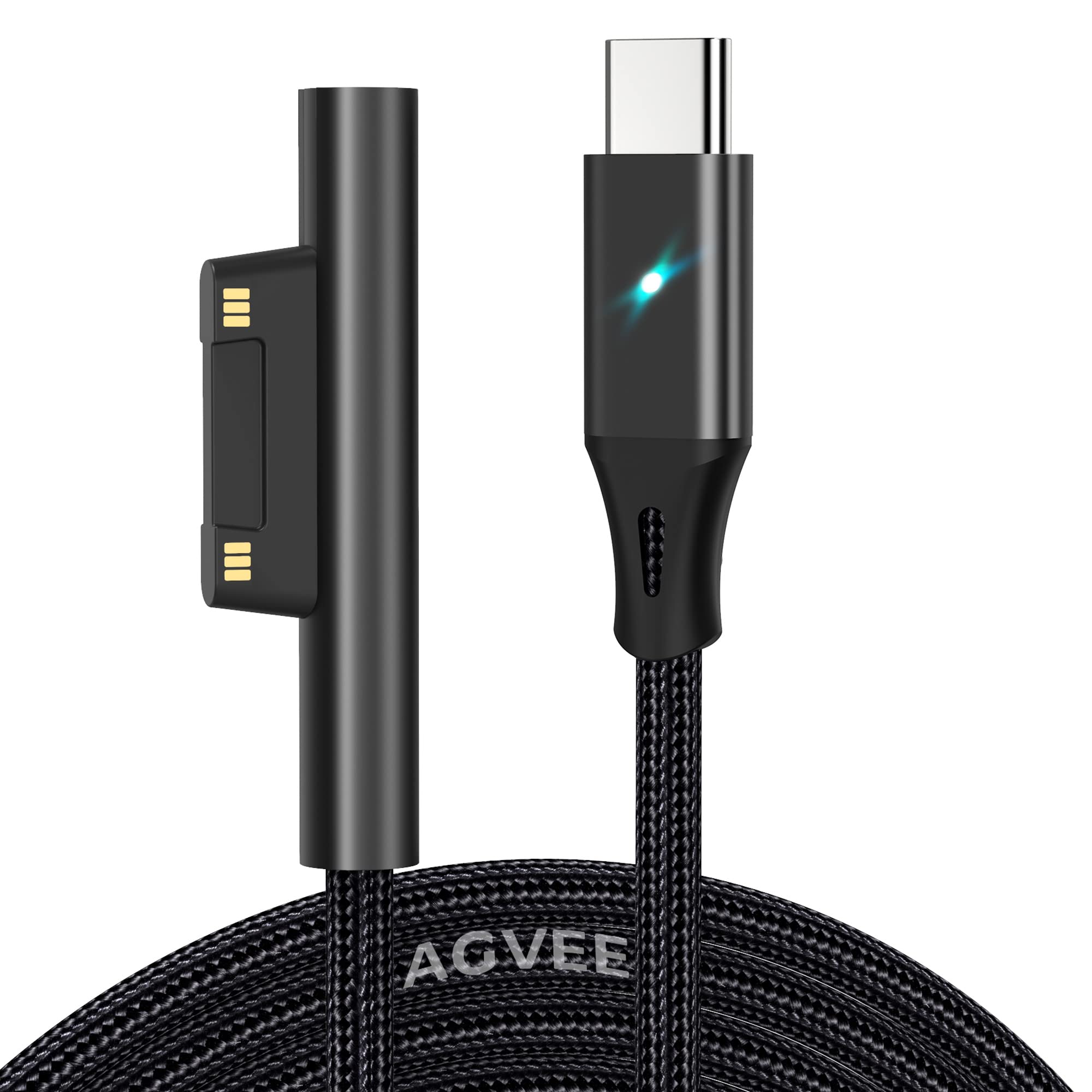 AGVEE 6ft USB-C to Surface Connect Fast Charging Cable - Compatible with Microsoft Surface Pro X/9/8/7/6/5/4/3, Surface Go 3/2/1, Surface Laptop 4/3/2/1/Studio, Surface Book 1/2 - Durable Black Charger Cord for Home, Office & Travel