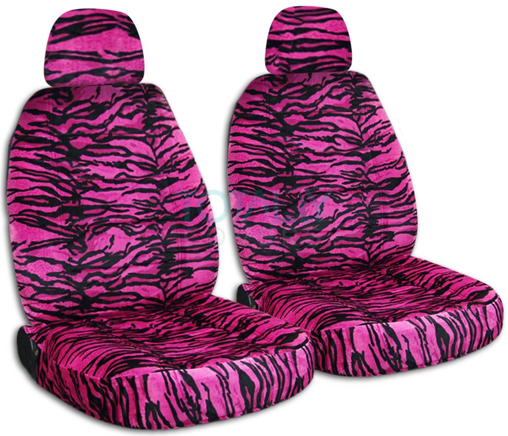 Pink Snow Tiger Print Car Seat Covers with 2 Headrest Covers - Universal Fit for Cars, Trucks, Vans, SUVs & RVs (30 Animal Prints) - Protect & Style Your Vehicle Seats for Daily Commute & Road Trips