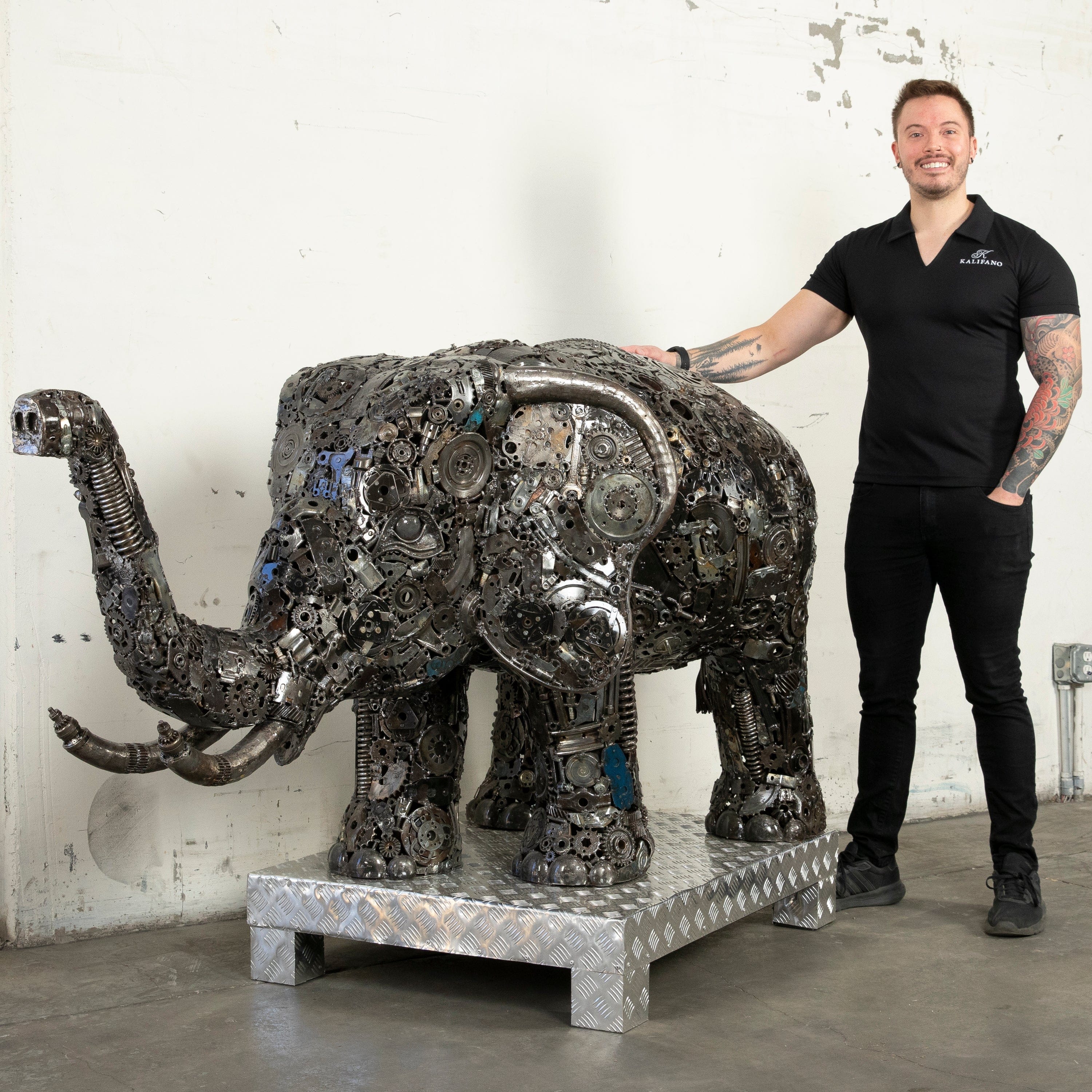 60 Elephant Inspired Recycled Metal Sculpture - Handmade Eco-Friendly Home Decor for Living Room, Office & Garden - Unique Gift Idea for Animal Lovers