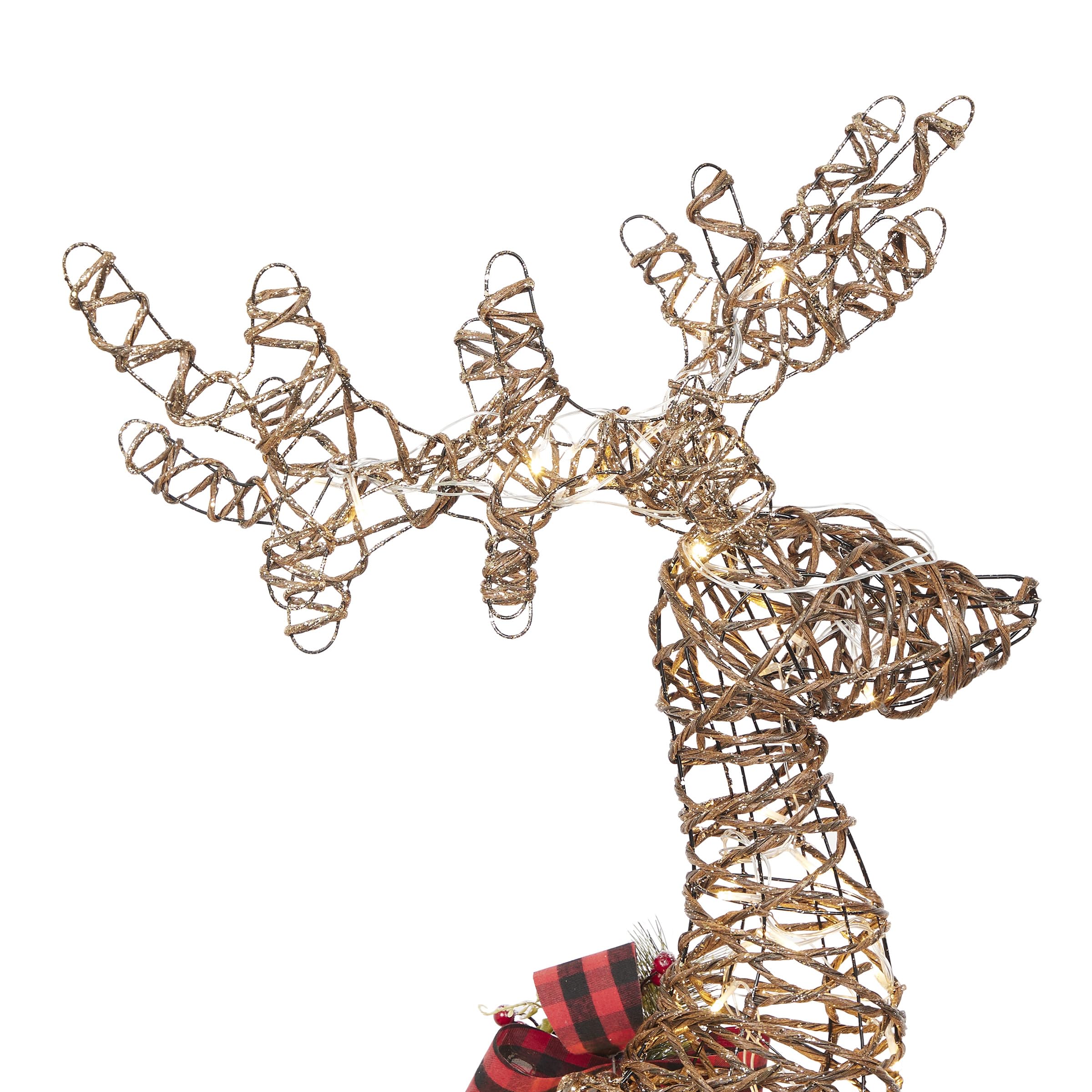 Rattan Standing Reindeer Decor with Bow & LED Lights - Christmas Home Decoration, Holiday Party Centerpiece, Festive Indoor Outdoor Decor