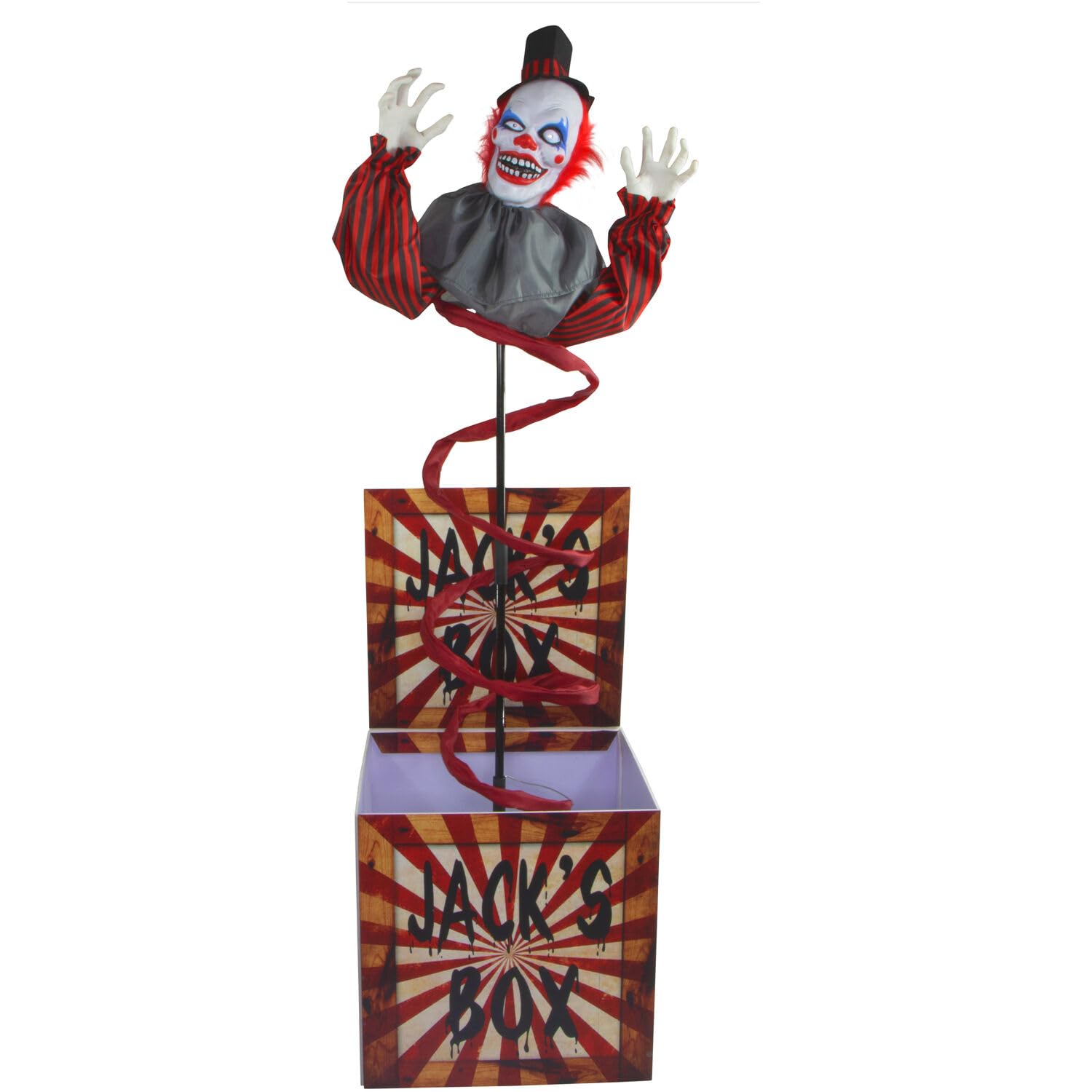 Life-Size Talking Clown Jack in The Box - Motion & Touch Activated Halloween Animatronic with Lights & Sounds - Battery Powered Indoor/Outdoor Decor for Haunted Houses, Yard Displays & Halloween Parties