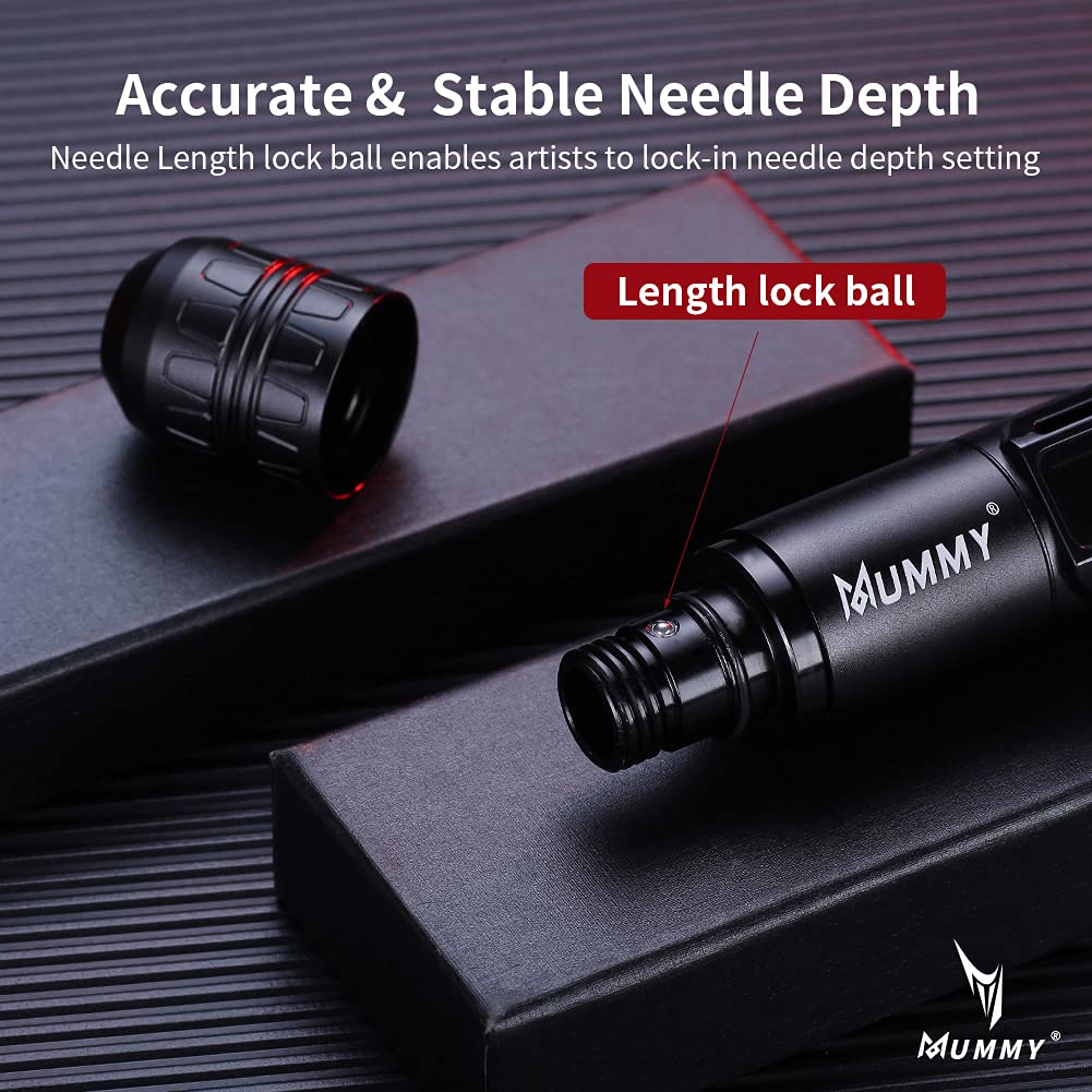 Professional Mummy Tattoo Rotary Pen Machine - 1800mAh Battery, Coreless Motor, LED Display - Cartridge Tattoo Equipment for Artists (Black) | Perfect for Tattoo Shops, Home Studios & Professional Tattoo Artists