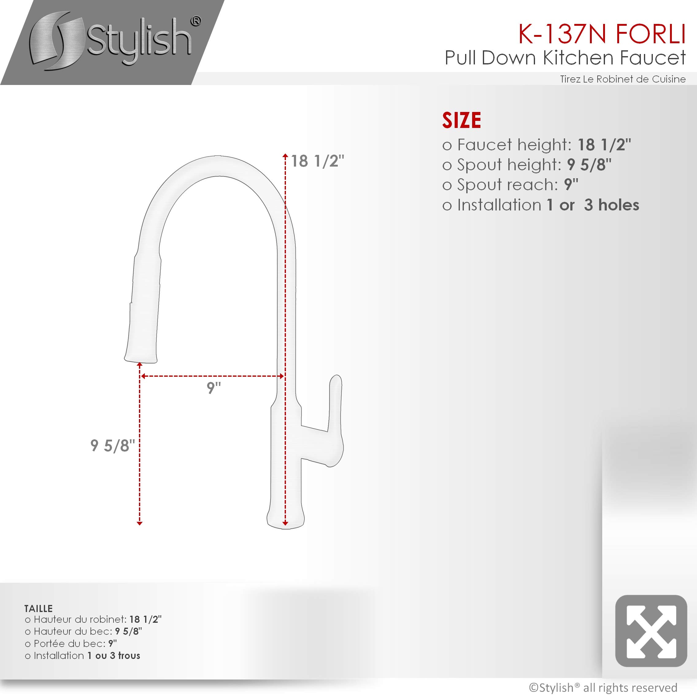Stylish Matt Black Stainless Steel Kitchen Faucet with Pull Down Sprayer - 1 Lever Handle Dual Function Spout Mixer, Ceramic Cartridge & Aerator (Model K-137N) - Perfect for Modern Kitchens & Easy Dishwashing