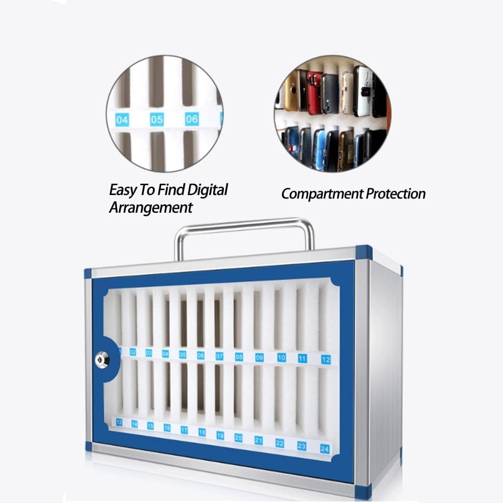 24-Slot Lockable Aluminum Alloy Phone Storage Cabinet - Secure Cell Phone Holder with Key Lock for Classroom, Office & Retail Store Organization