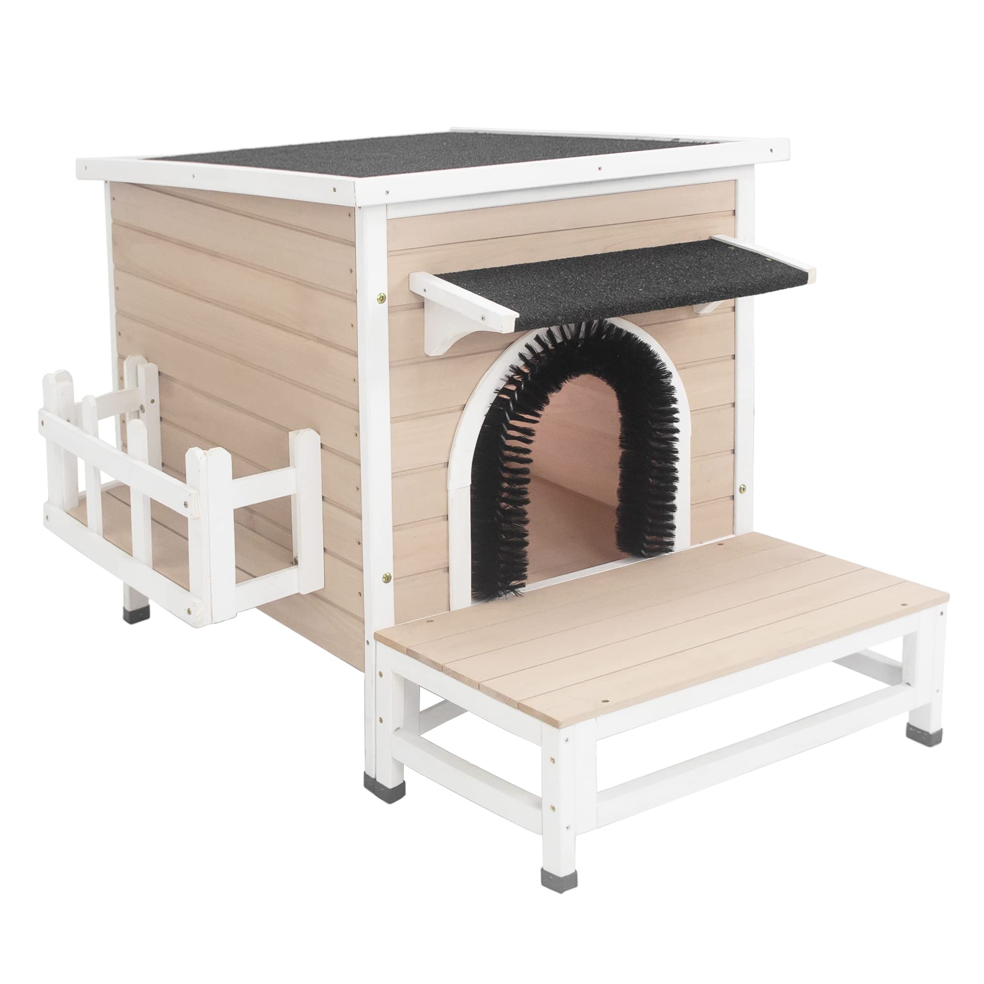 Outdoor Wooden Cat House 2-Story Catio with Escape Doors - Weatherproof Roof, Removable Floors & Platform - Perfect for Backyard, Patio or Garden Cat Shelter