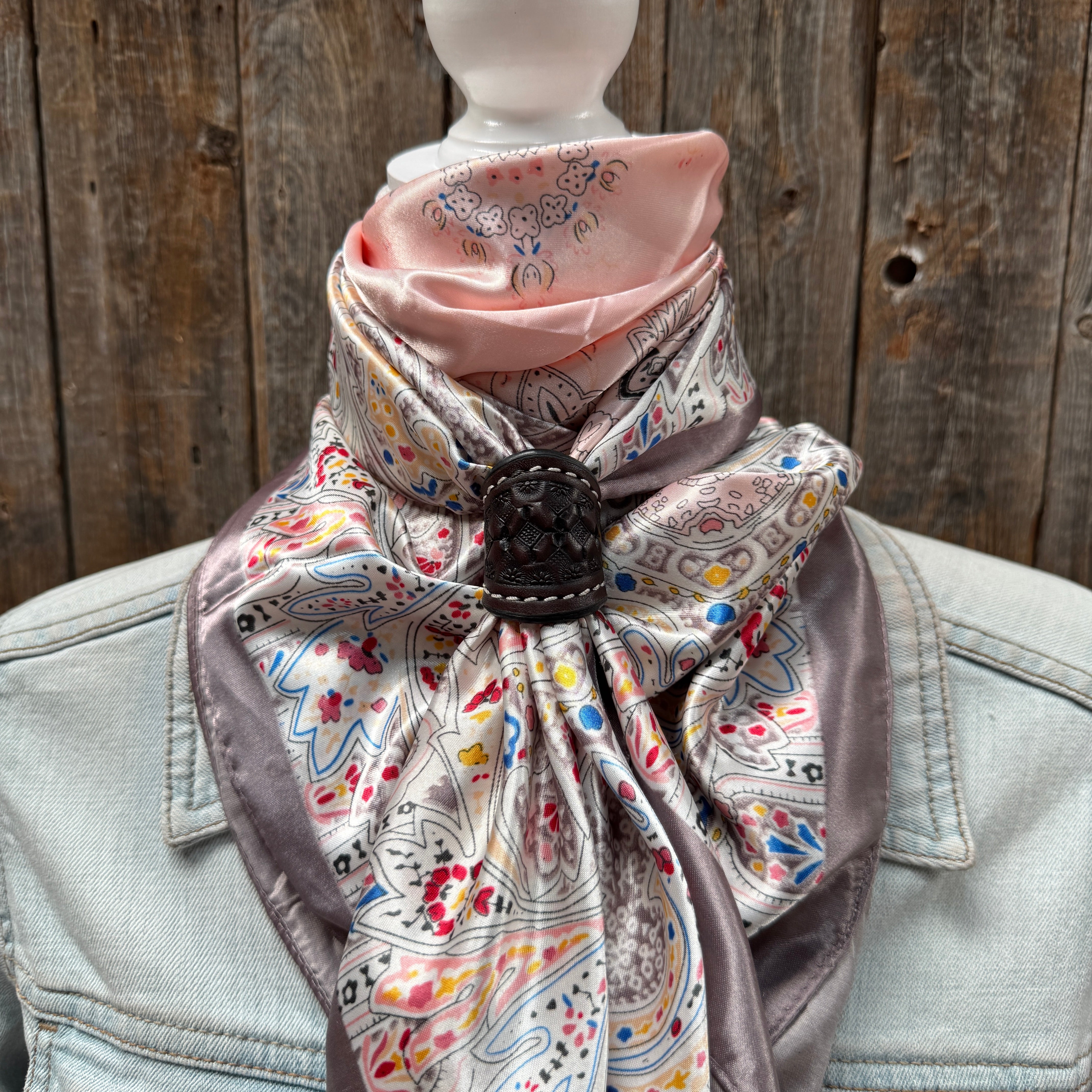 35X35 Pink Floral Wild Rag Scarf WR3422 - Western Bandana & Cowboy Neckwear for Women - Perfect for Rodeo, Horse Riding, and Outdoor Adventures